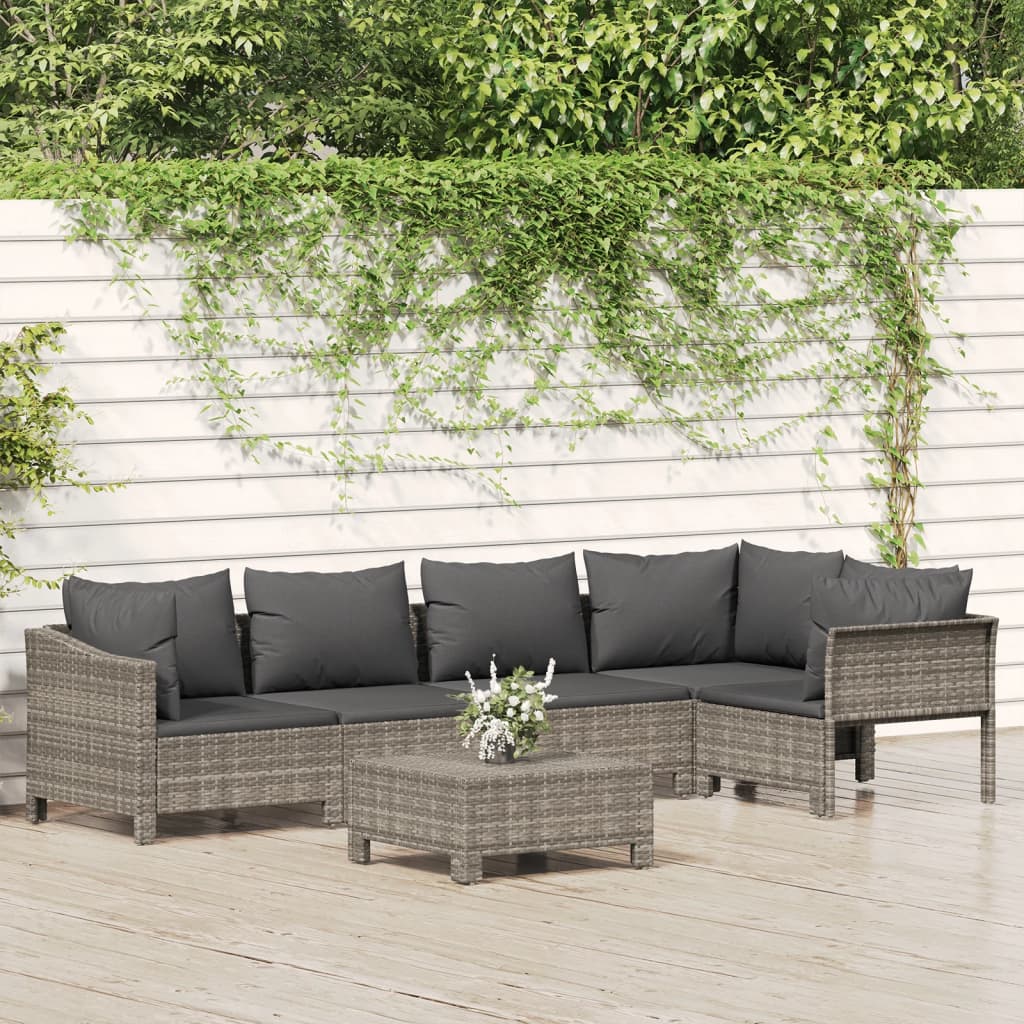 6-tlg. Garten-Lounge-Set mit Kissen Grau Poly Rattan 6-tlg. Garten-Lounge-Set mit Kissen Grau Poly Rattan