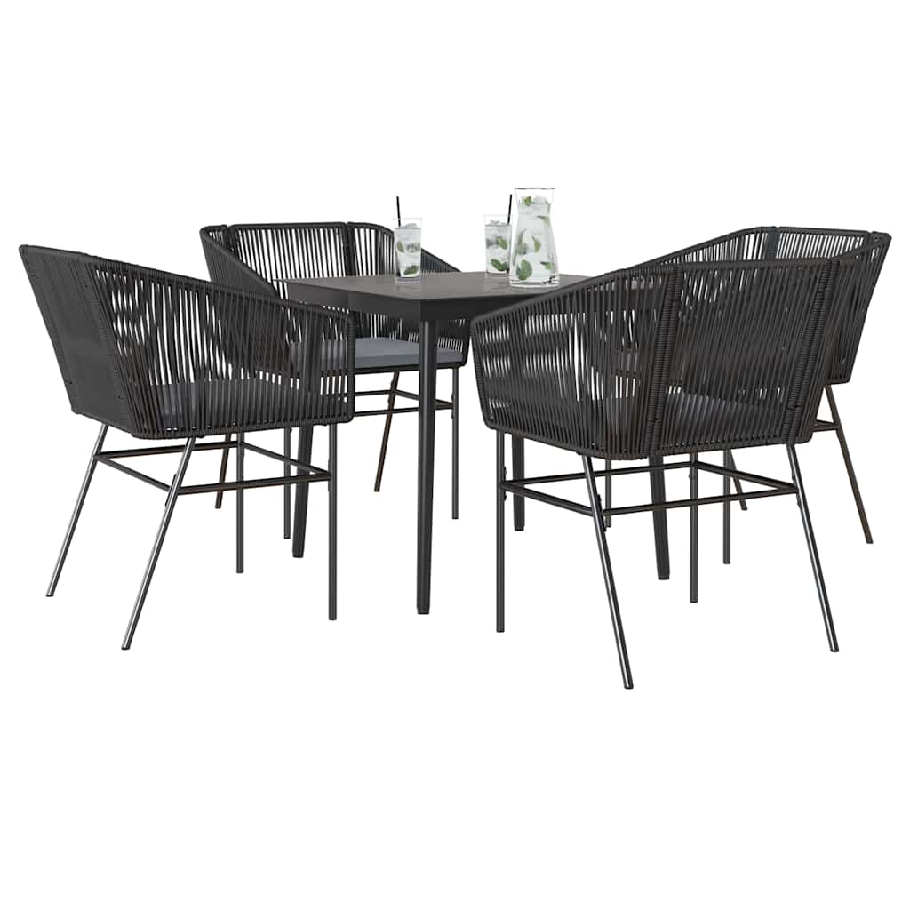 vidaXL 5-tlg. Garten-Essgruppe mit Kissen Schwarz Poly Rattan Glas vidaXL 5-tlg. Garten-Essgruppe mit Kissen Schwarz Poly Rattan Glas