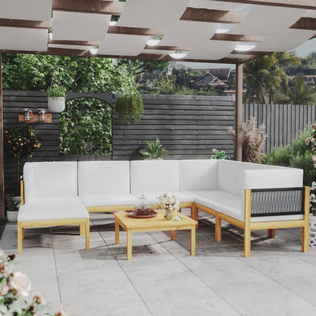 8-tlg. Garten-Lounge-Set mit Kissen Cremeweiß Massivholz Akazie