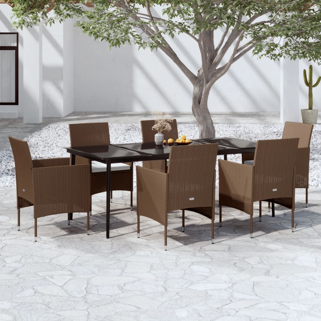 7-tlg. Garten-Essgruppe mit Kissen Braun und Schwarz 7-tlg. Garten-Essgruppe mit Kissen Braun und Schwarz