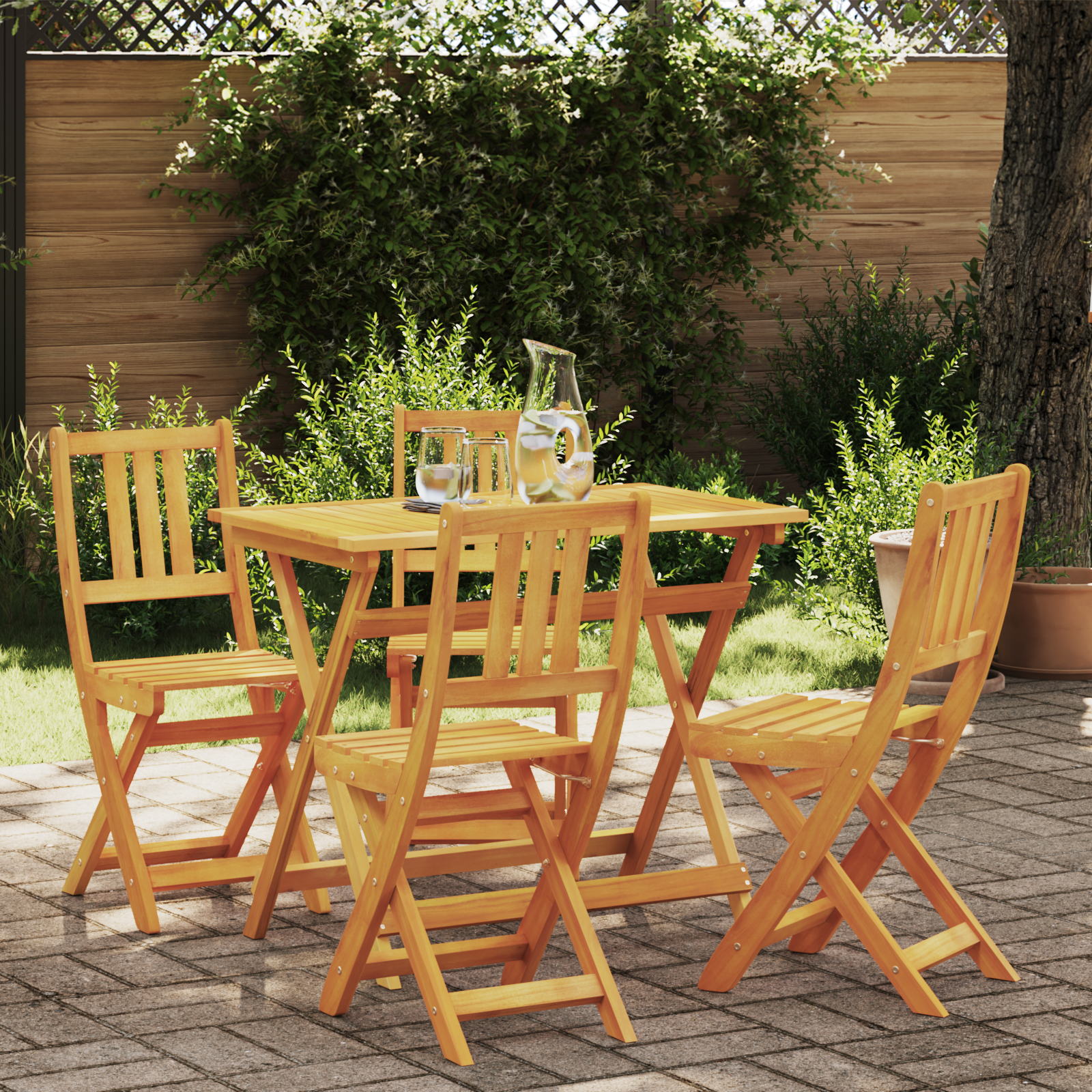 4-teiliges Faltbares Garten Bistro Set aus massivem Akazienholz