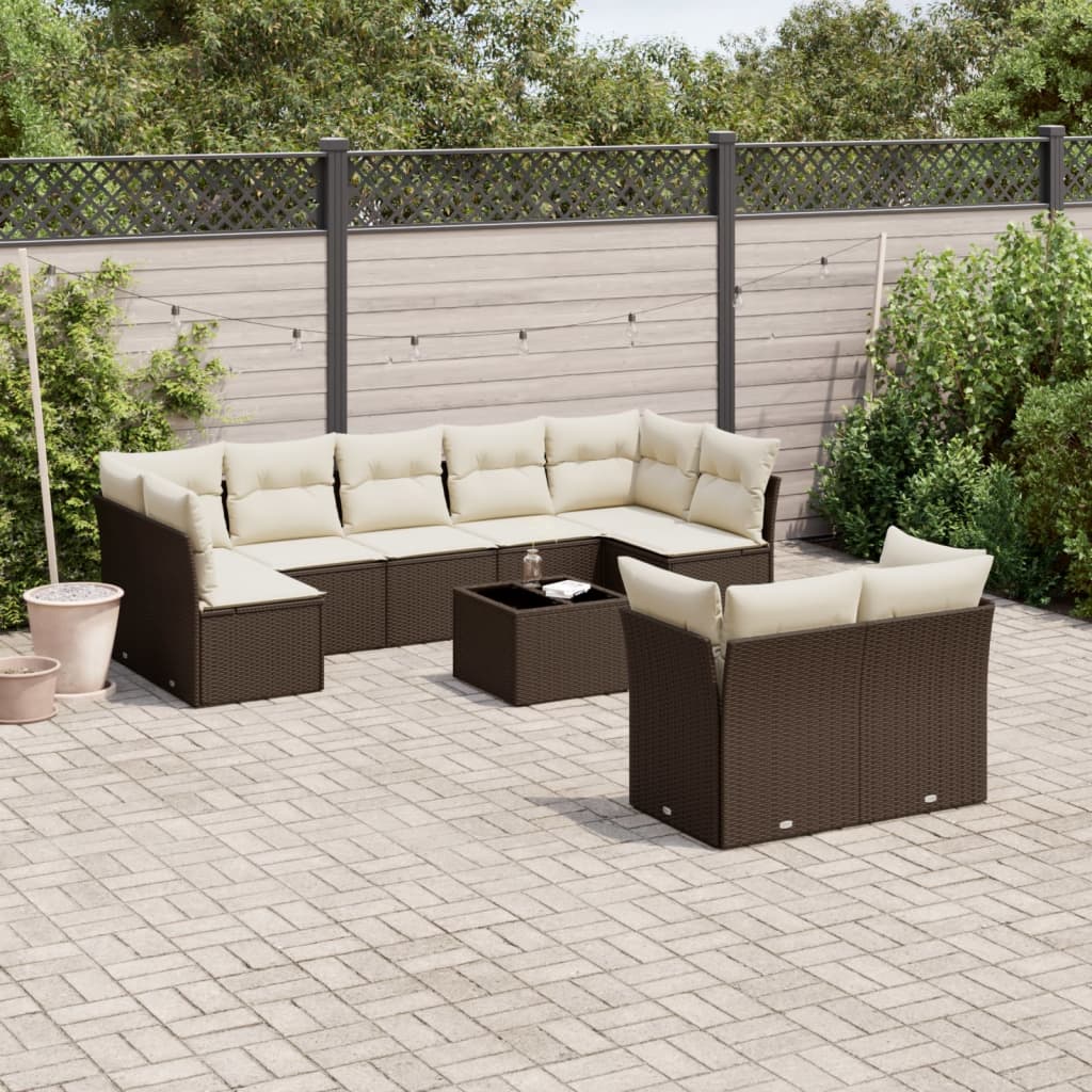 10-tlg. Garten-Sofagarnitur mit Kissen Braun Poly Rattan 10-tlg. Garten-Sofagarnitur mit Kissen Braun Poly Rattan