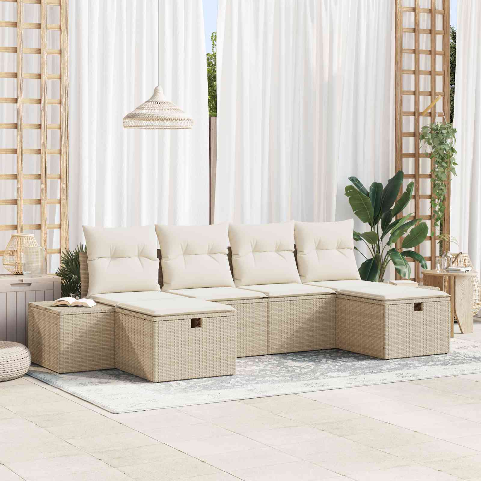 6-teiliges Garten Sofa Set mit Kissen Beige Poly Rattan 6-teiliges Garten Sofa Set mit Kissen Beige Poly Rattan