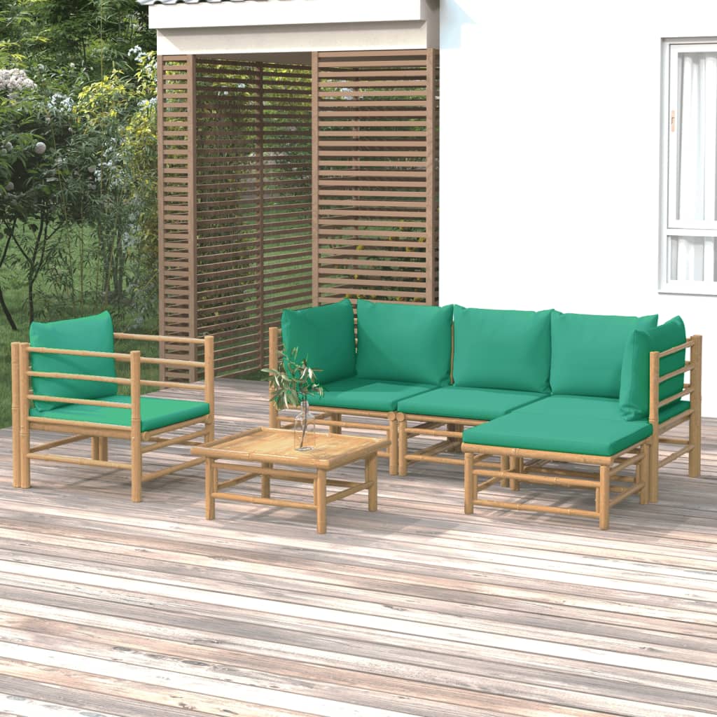 6-tlg. Garten-Lounge-Set mit Grünen Kissen Bambus 6-tlg. Garten-Lounge-Set mit Grünen Kissen Bambus