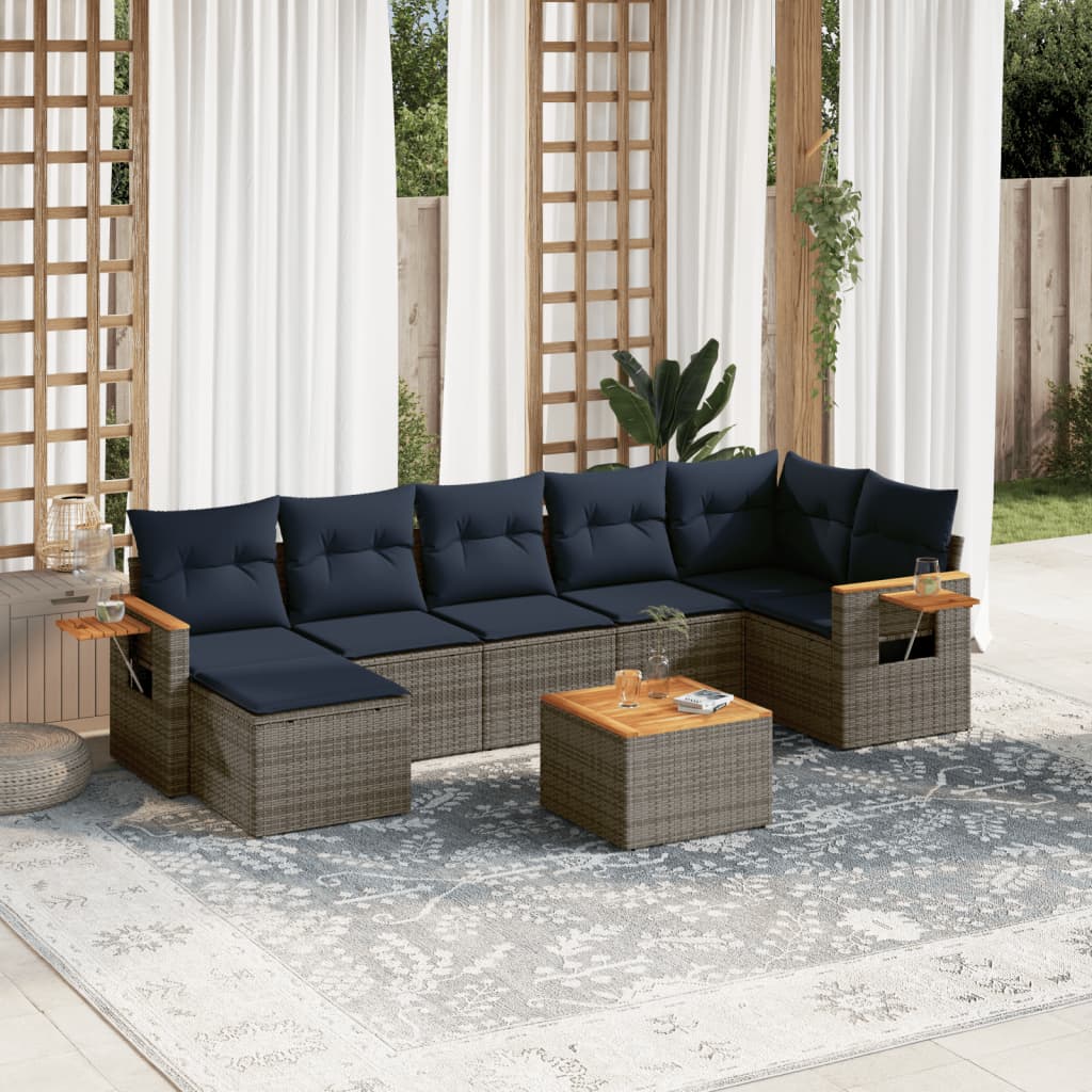 8-tlg. Garten-Sofagarnitur mit Kissen Grau Poly Rattan 8-tlg. Garten-Sofagarnitur mit Kissen Grau Poly Rattan