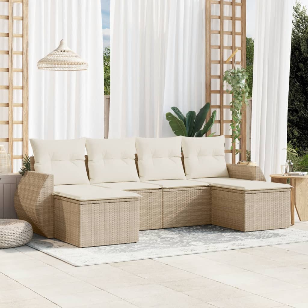 6-tlg. Garten-Sofagarnitur mit Kissen Beige Poly Rattan 6-tlg. Garten-Sofagarnitur mit Kissen Beige Poly Rattan