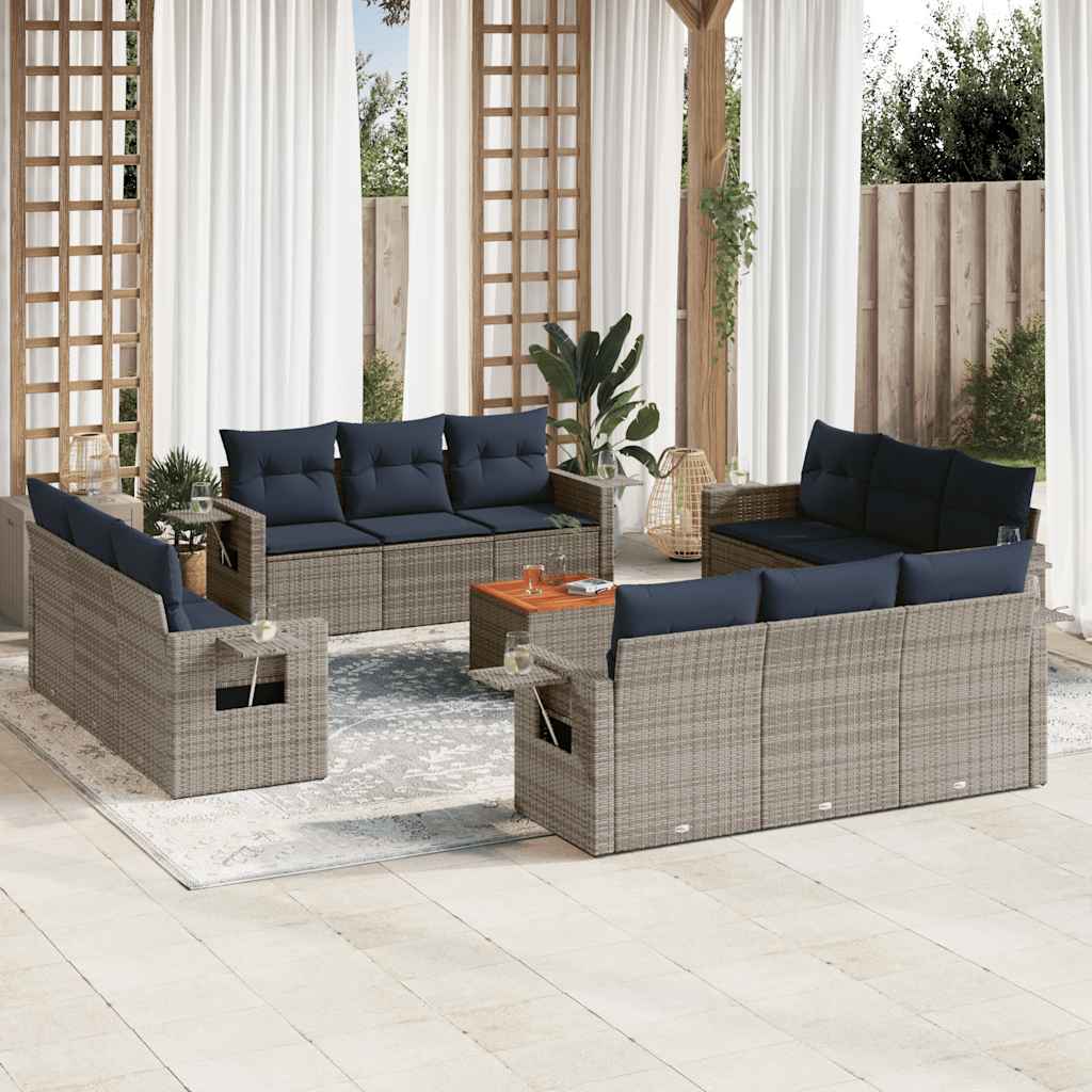 13-teiliges Gartensofa-Set mit Kissen, grau, Polyrattan 13-teiliges Gartensofa-Set mit Kissen, grau, Polyrattan