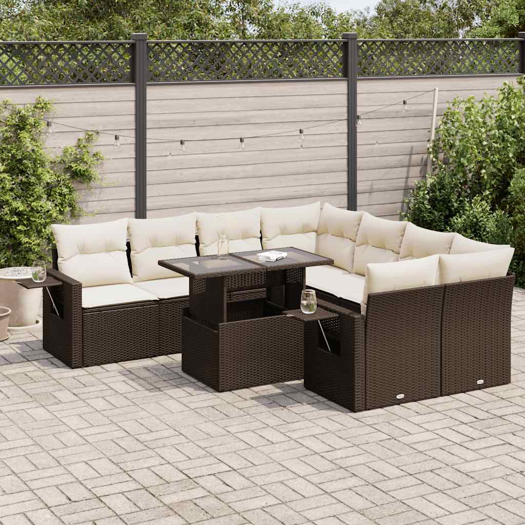 9-tlg. Garten-Sofagarnitur mit Kissen Braun Poly Rattan 9-tlg. Garten-Sofagarnitur mit Kissen Braun Poly Rattan