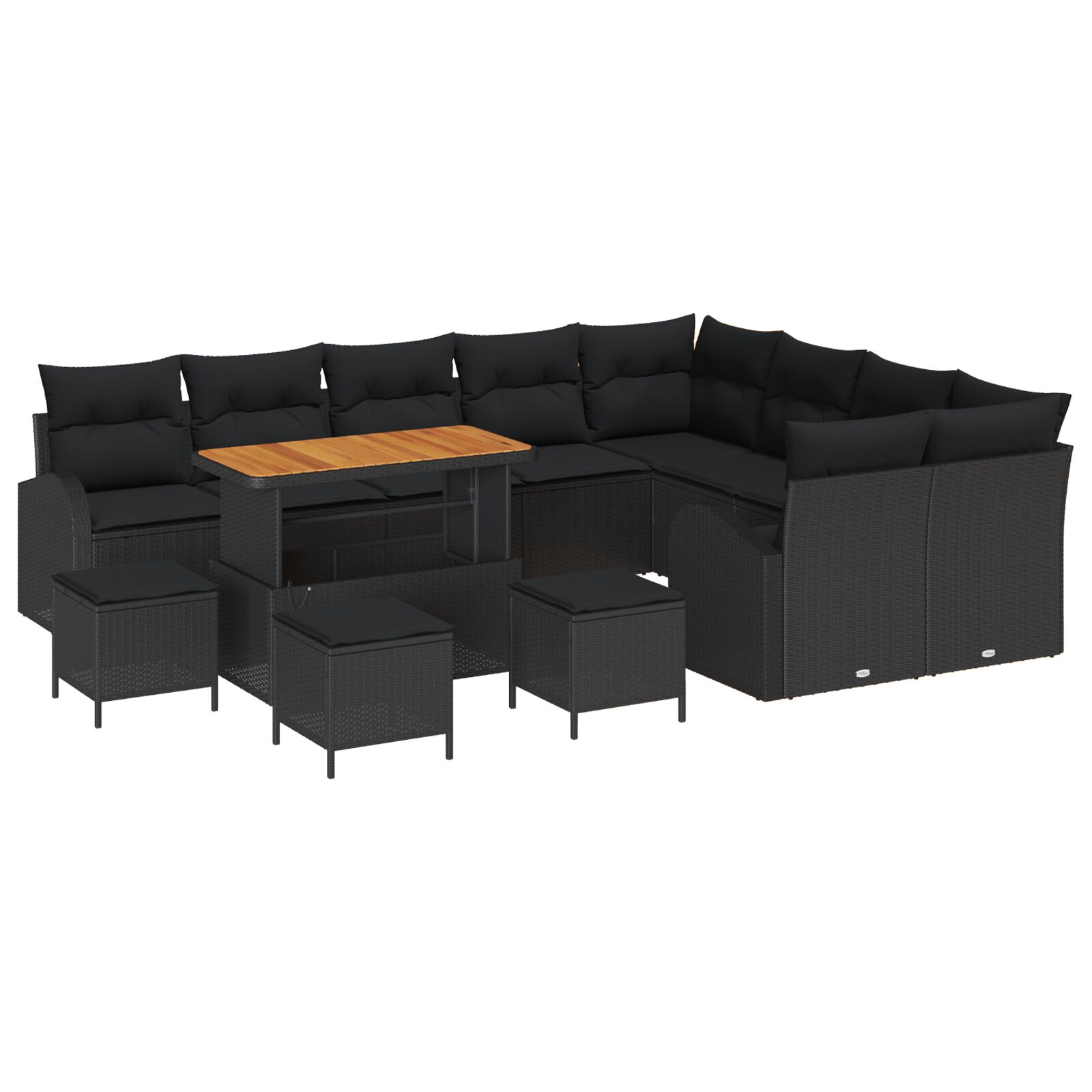 13-teiliges Garten Sofaset mit Kissen Schwarzes Poly Rattan Akazie, 4-teiliges Garten Esstischset mit Kissen Schwarzes Poly Rattan Akazie, 2-Sitzer Garten Sofa mit Kissen Schwarzes Poly Rattan 13-teiliges Garten Sofaset mit Kissen Schwarzes Poly Rattan Akazie, 4-teiliges Garten Esstischset mit Kissen Schwarzes Poly Rattan Akazie, 2-Sitzer Garten Sofa mit Kissen Schwarzes Poly Rattan