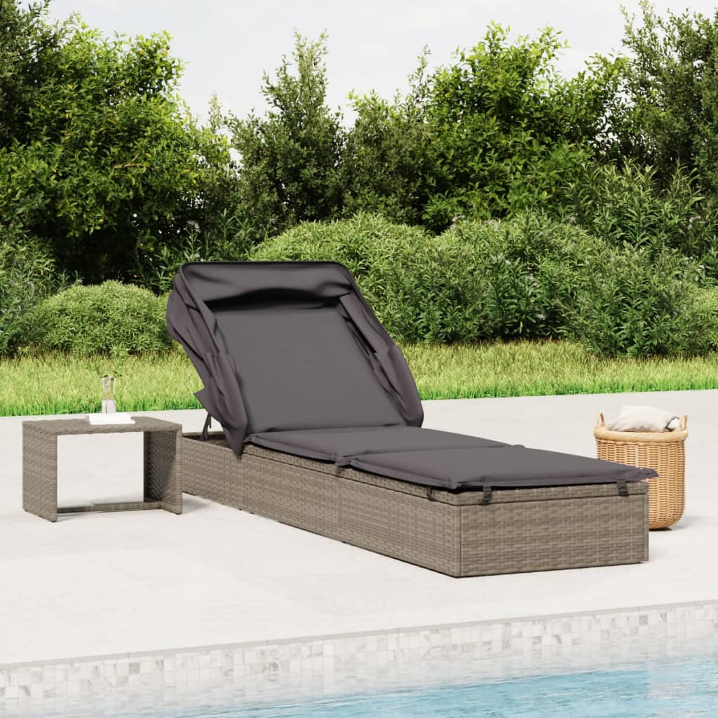Sonnenliege mit Faltdach Grau 213x63x97 cm Poly Rattan Sonnenliege mit Faltdach Grau 213x63x97 cm Poly Rattan