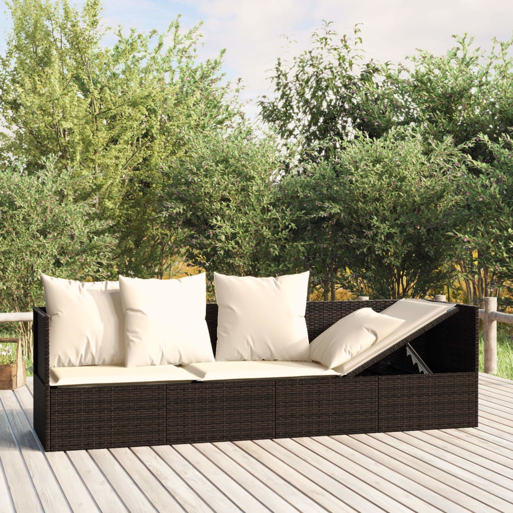 Outdoor-Loungebett mit Kissen Braun Poly Rattan Outdoor-Loungebett mit Kissen Braun Poly Rattan