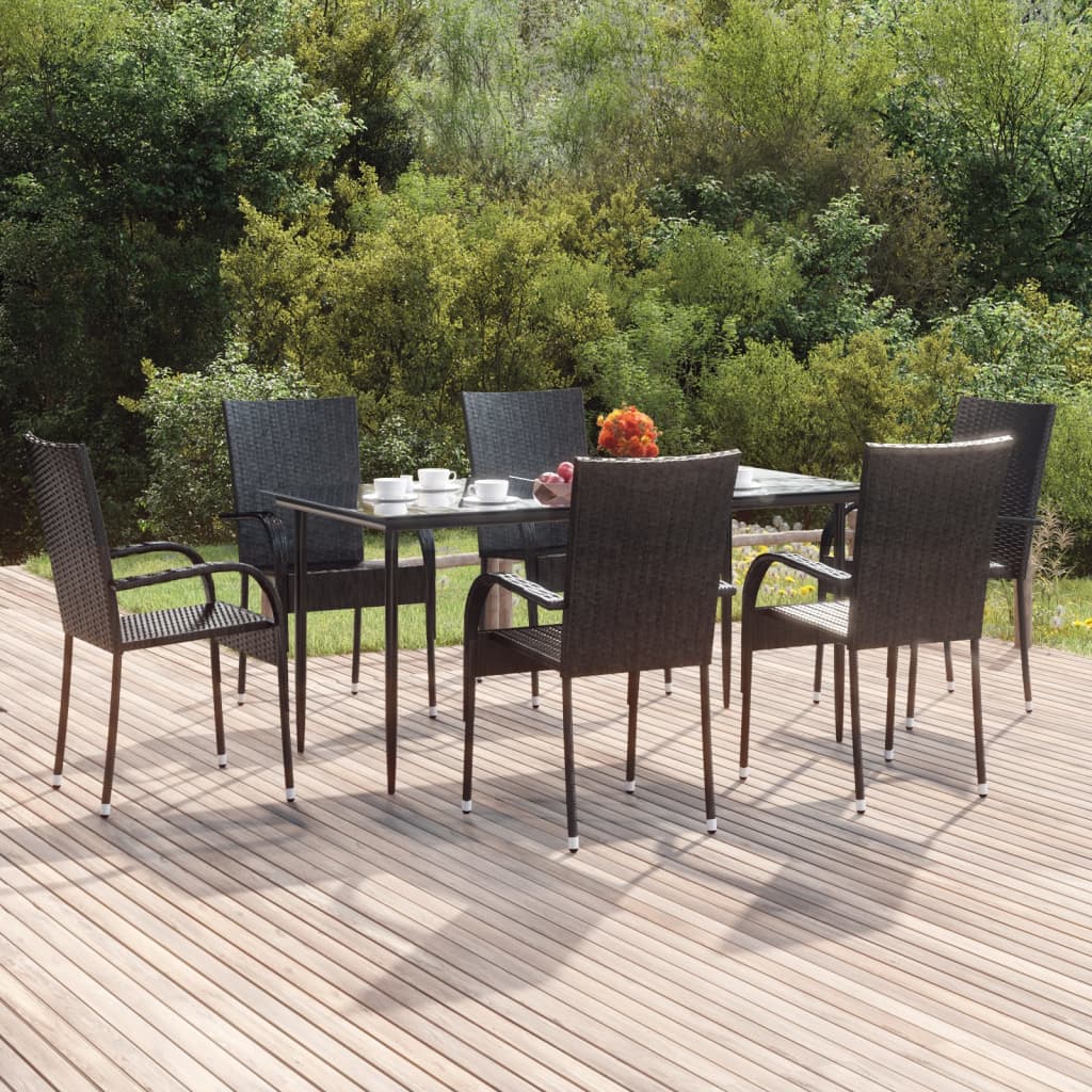 7-tlg. Garten-Essgruppe Schwarz Poly Rattan 7-tlg. Garten-Essgruppe Schwarz Poly Rattan