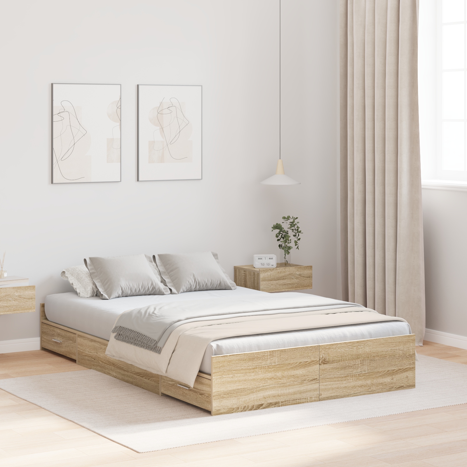 Bett mit Stauraum Sonoma Eiche 120 x 200 cm Holzwerkstoff