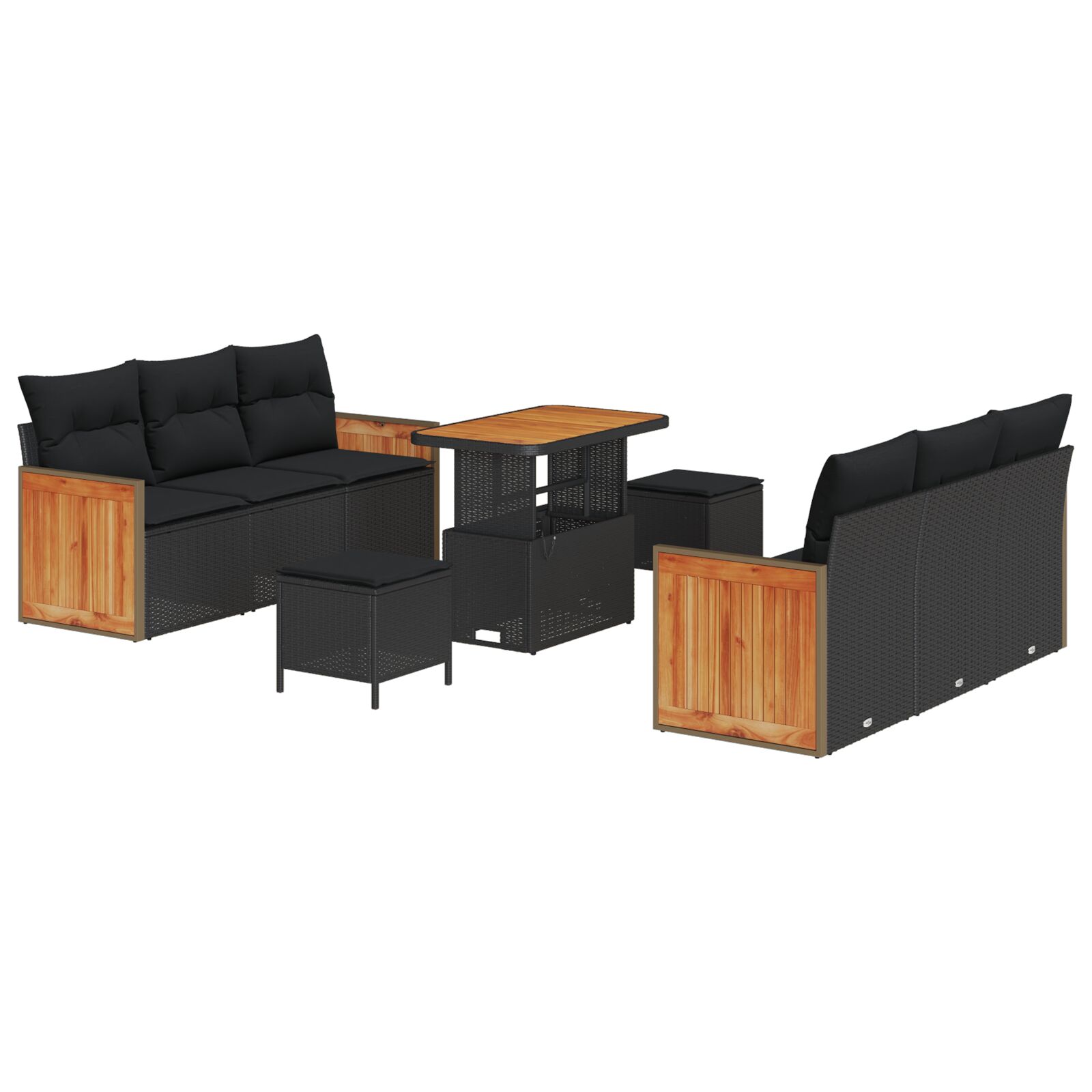 9-teiliges Garten Sofaset mit Kissen Schwarz Poly Rattan Akazienholz, 3-teiliges Garten Esstisch Set mit Kissen Schwarz Poly Rattan Akazienholz 9-teiliges Garten Sofaset mit Kissen Schwarz Poly Rattan Akazienholz, 3-teiliges Garten Esstisch Set mit Kissen Schwarz Poly Rattan Akazienholz