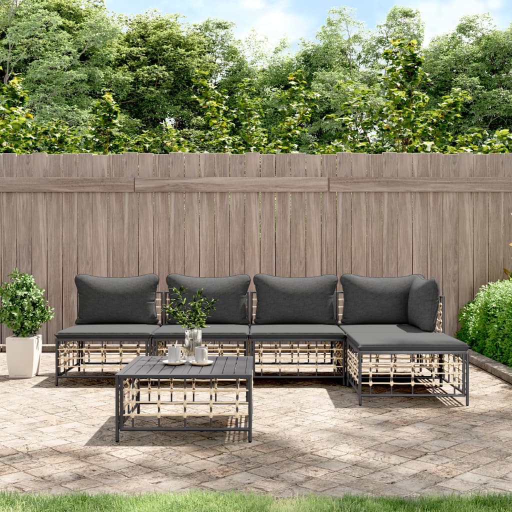 6-tlg. Garten-Lounge-Set mit Kissen Anthrazit Poly Rattan 6-tlg. Garten-Lounge-Set mit Kissen Anthrazit Poly Rattan