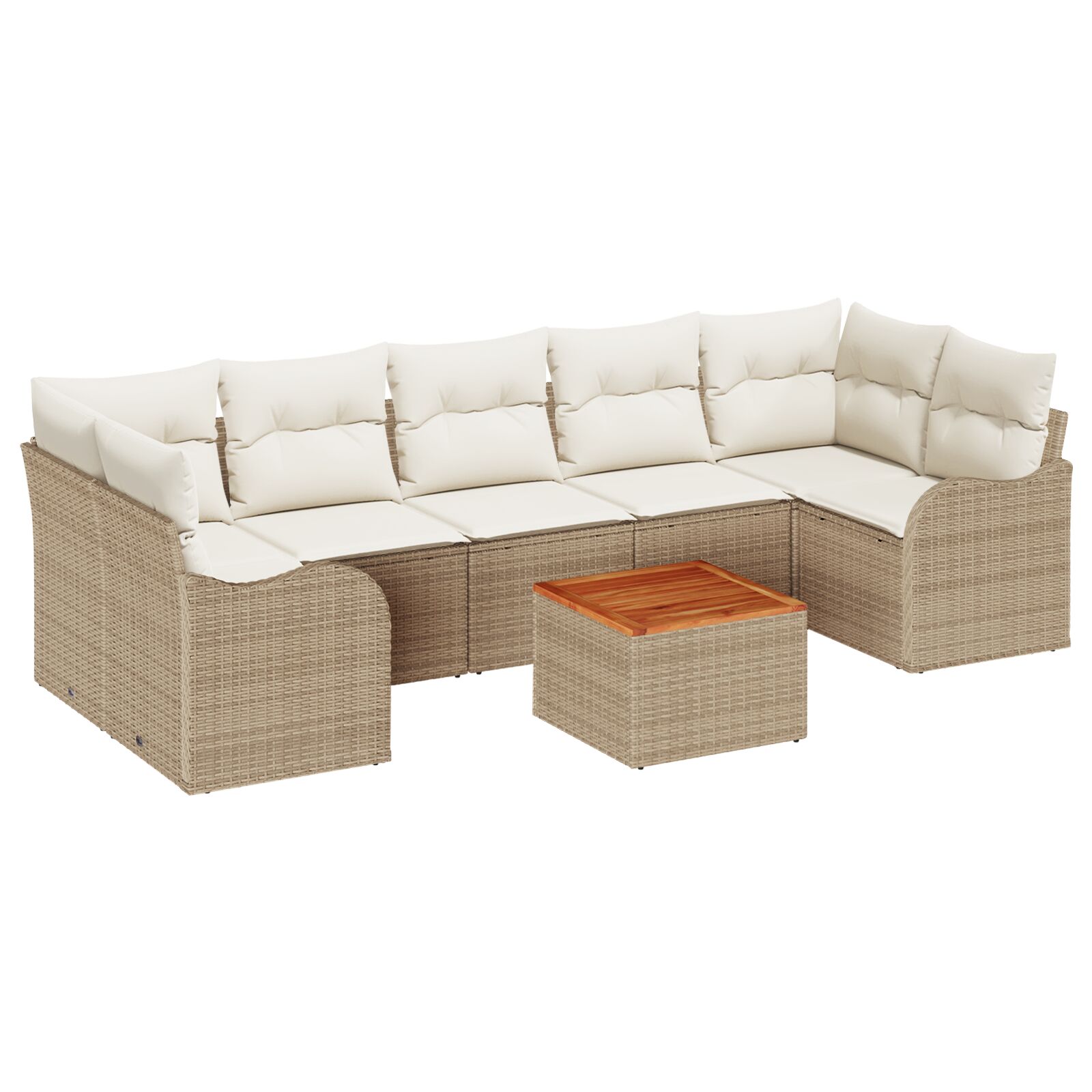 8-teiliges Garten Sofaset mit Kissen Beige Poly Rattan Akazie, 2-Sitzer Garten Sofa mit Kissen Beige Poly Rattan 8-teiliges Garten Sofaset mit Kissen Beige Poly Rattan Akazie, 2-Sitzer Garten Sofa mit Kissen Beige Poly Rattan