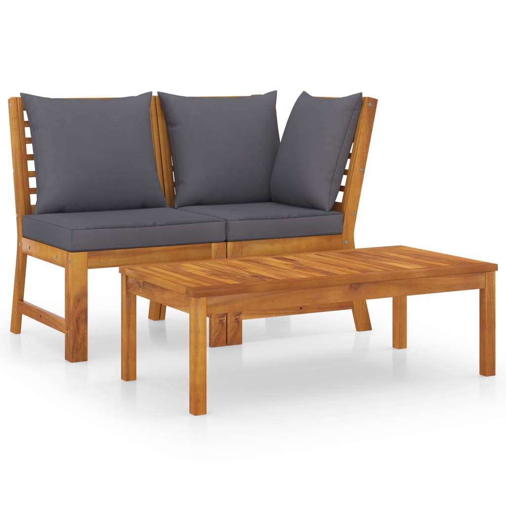 3-tlg. Garten-Lounge-Set mit Dunkelgrauem Kissen Akazienholz 3-tlg. Garten-Lounge-Set mit Dunkelgrauem Kissen Akazienholz