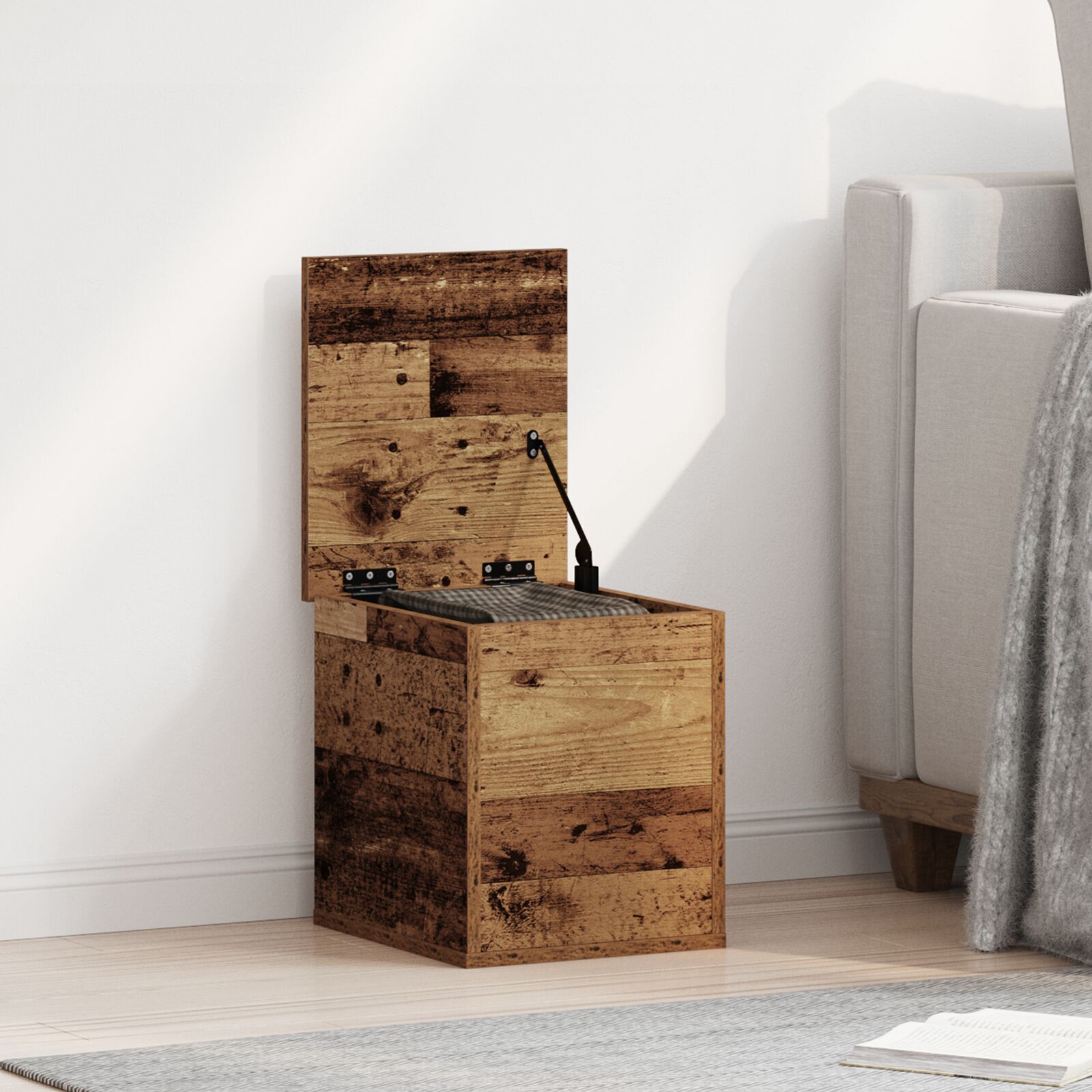Aufbewahrungsbox mit Deckel Altholz 30x35x35 cm Holzwerkstoff