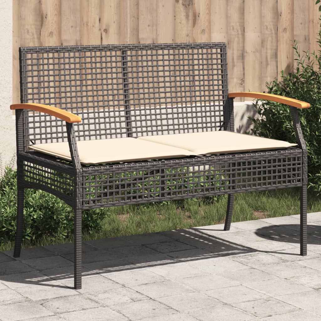 Gartenbank mit Kissen Schwarz Poly Rattan Akazienholz Gartenbank mit Kissen Schwarz Poly Rattan Akazienholz