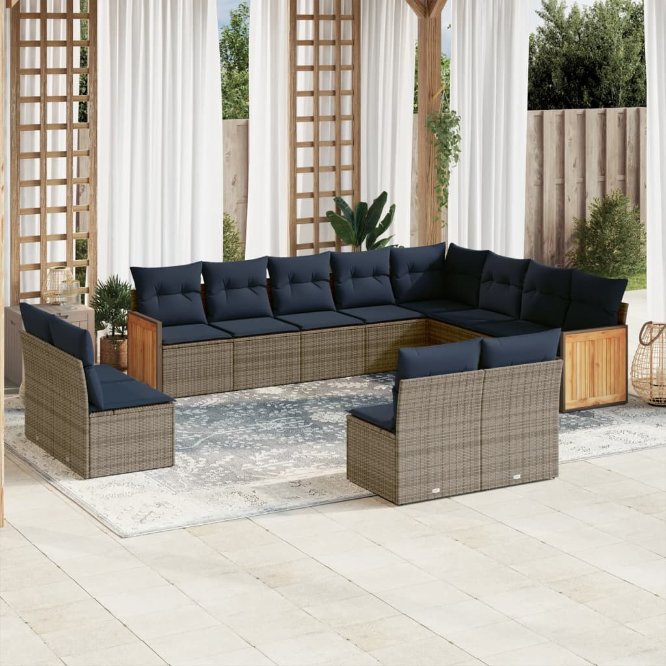 12-teiliges Gartensofa-Set mit Kissen, grau, Polyrattan