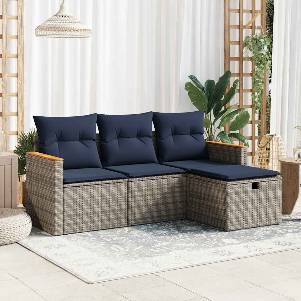 4-tlg. Garten-Sofagarnitur mit Kissen Grau Poly Rattan 4-tlg. Garten-Sofagarnitur mit Kissen Grau Poly Rattan