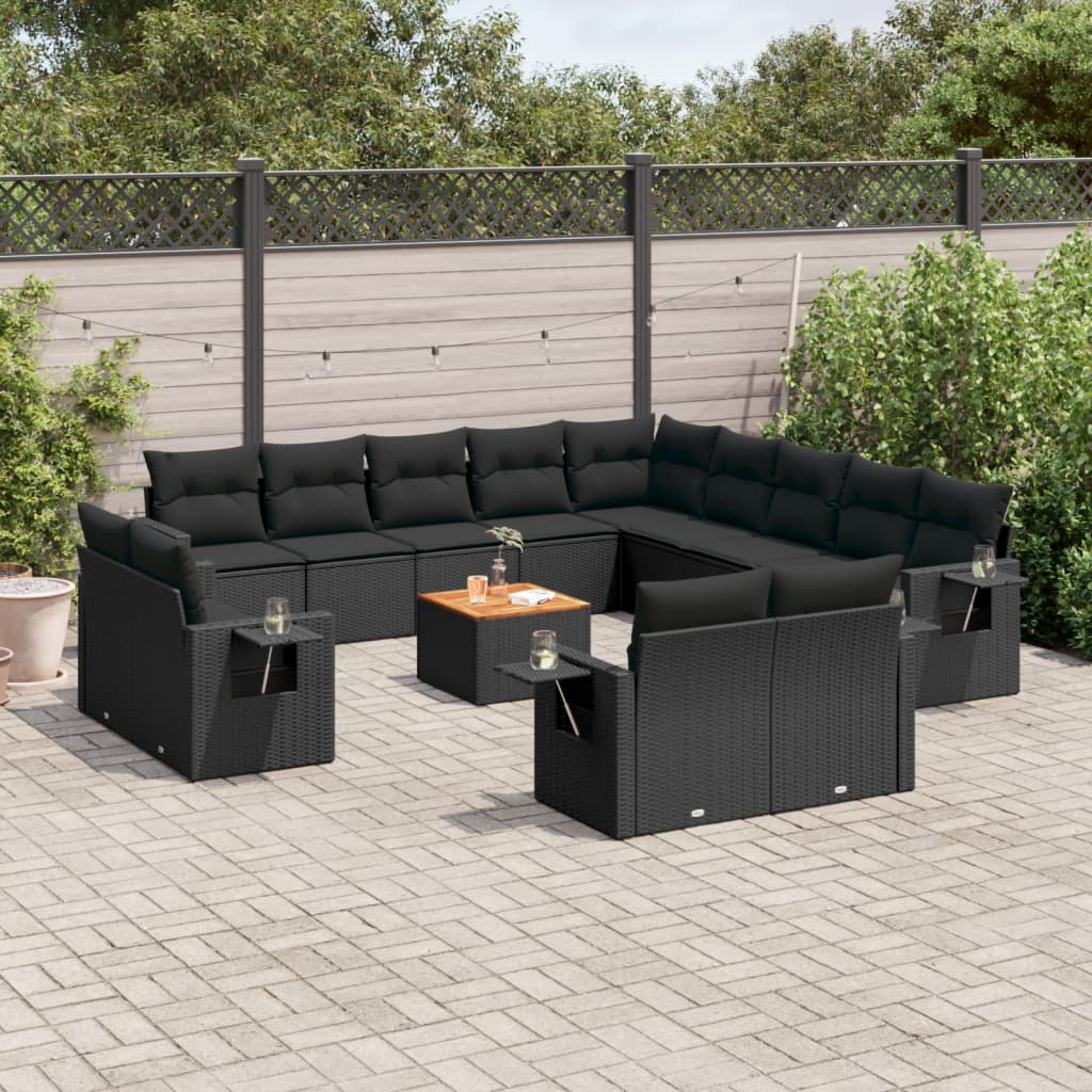 14-tlg. Garten-Sofagarnitur mit Kissen Schwarz Poly Rattan 14-tlg. Garten-Sofagarnitur mit Kissen Schwarz Poly Rattan