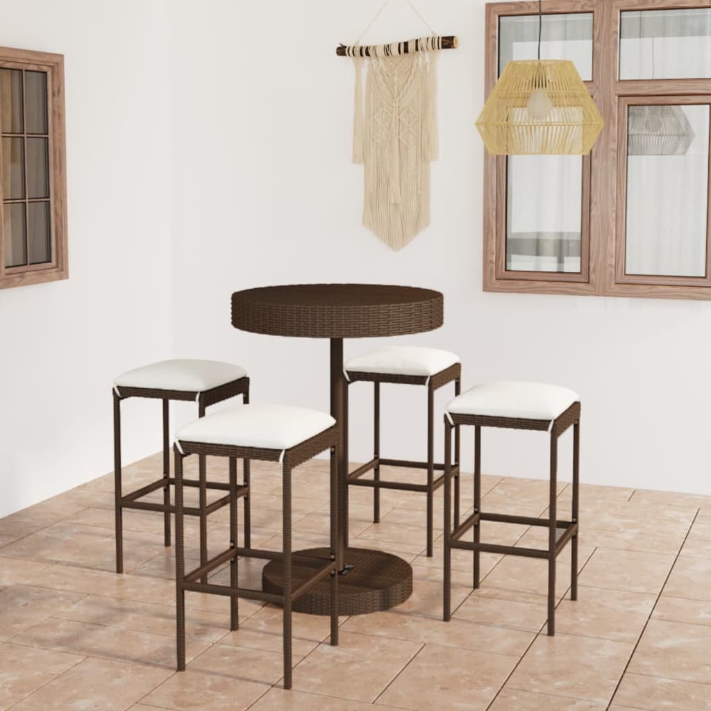 5-tlg. Gartenbar-Set mit Kissen Poly Rattan Braun 5-tlg. Gartenbar-Set mit Kissen Poly Rattan Braun
