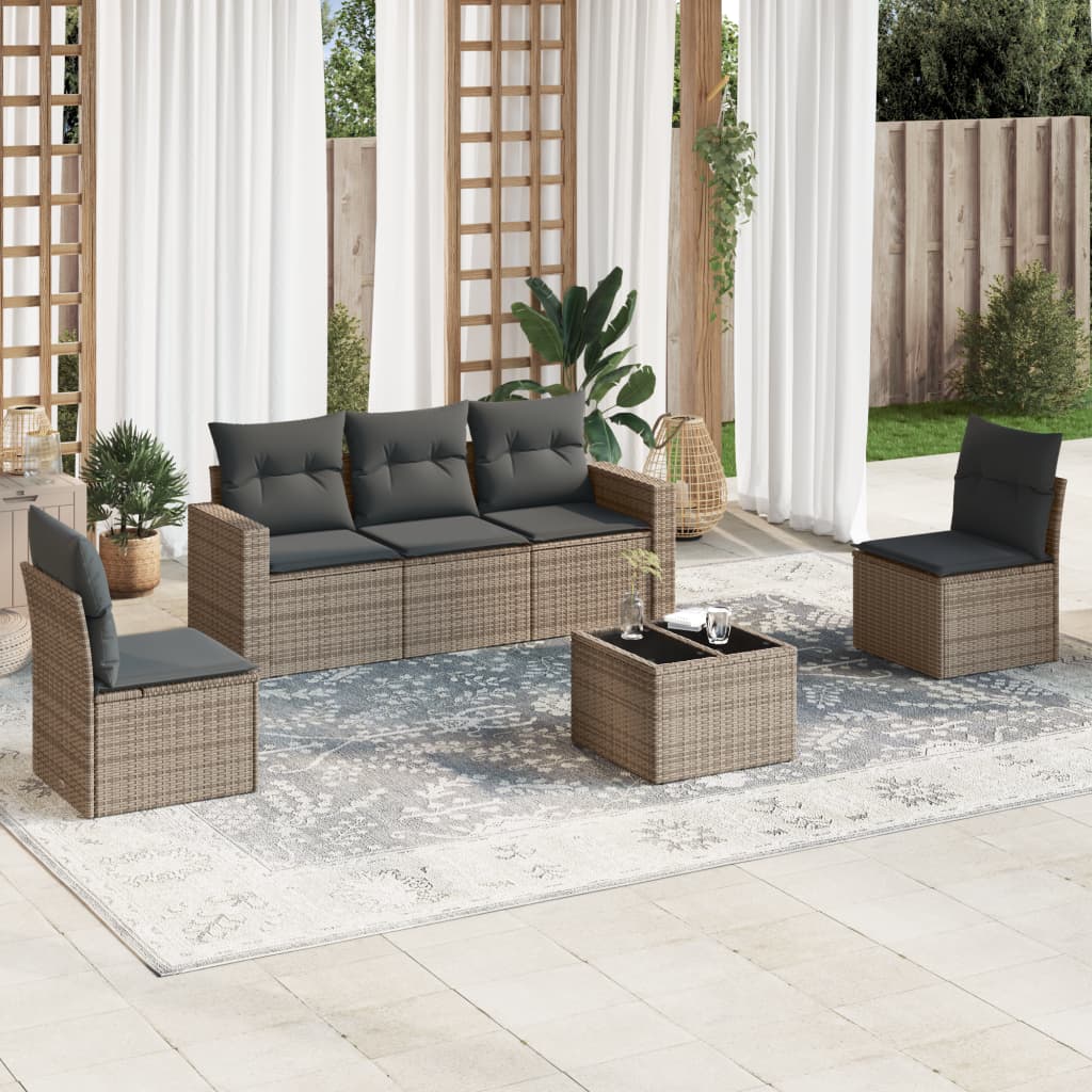 6-tlg. Garten-Sofagarnitur mit Kissen Grau Poly Rattan 6-tlg. Garten-Sofagarnitur mit Kissen Grau Poly Rattan