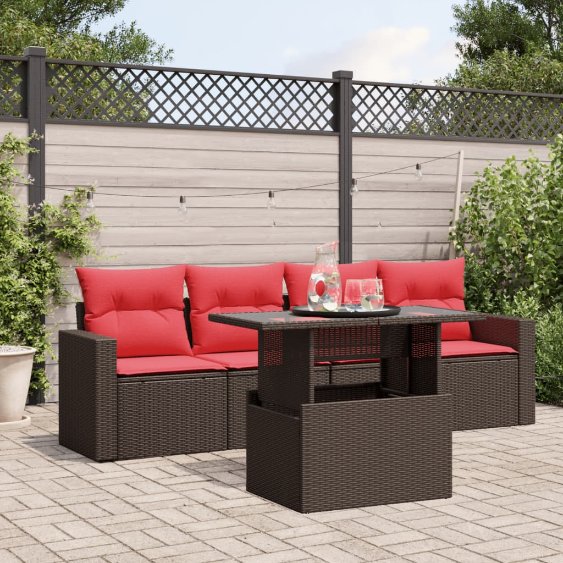 5-teiliges Gartensofa-Set mit Kissen, braun, Polyrattan 5-teiliges Gartensofa-Set mit Kissen, braun, Polyrattan