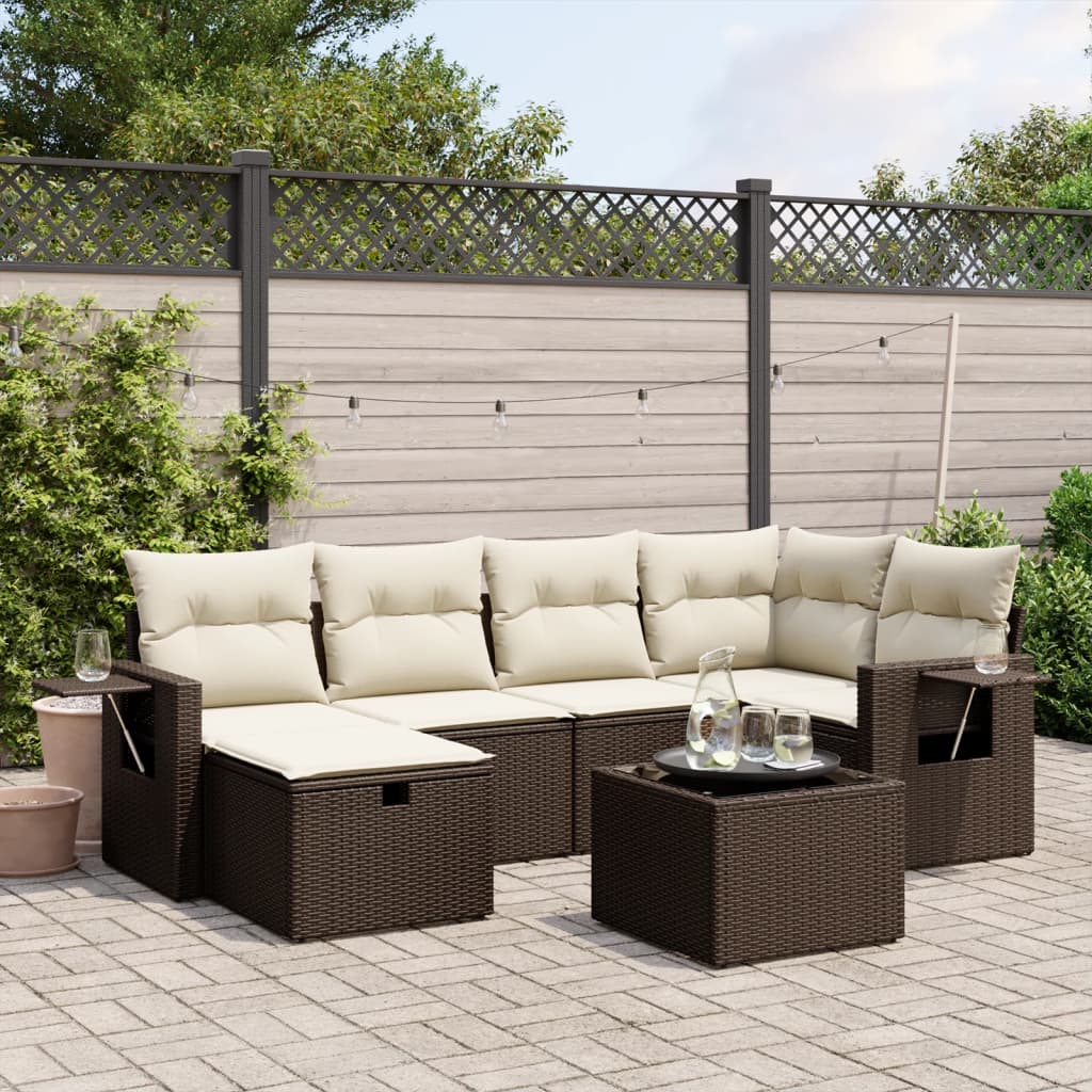 7-tlg. Garten-Sofagarnitur mit Kissen Braun Poly Rattan 7-tlg. Garten-Sofagarnitur mit Kissen Braun Poly Rattan