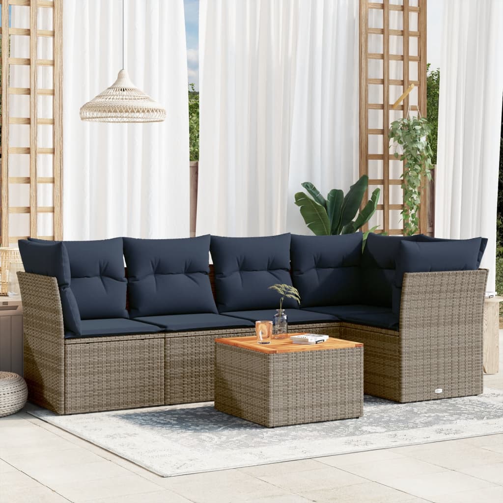 6-tlg. Garten-Sofagarnitur mit Kissen Grau Poly Rattan 6-tlg. Garten-Sofagarnitur mit Kissen Grau Poly Rattan