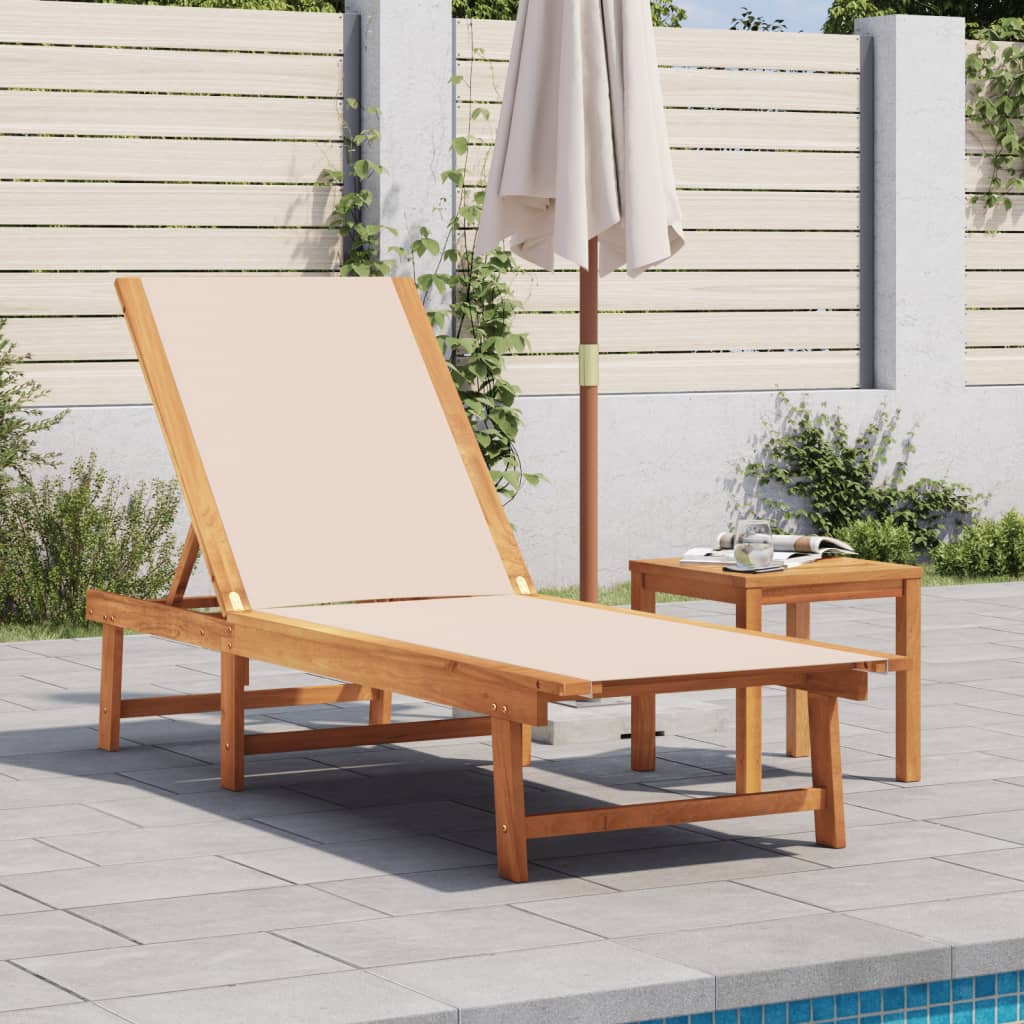 Sonnenliege mit Tisch Creme Massivholz Akazie und Textilene Sonnenliege mit Tisch Creme Massivholz Akazie und Textilene