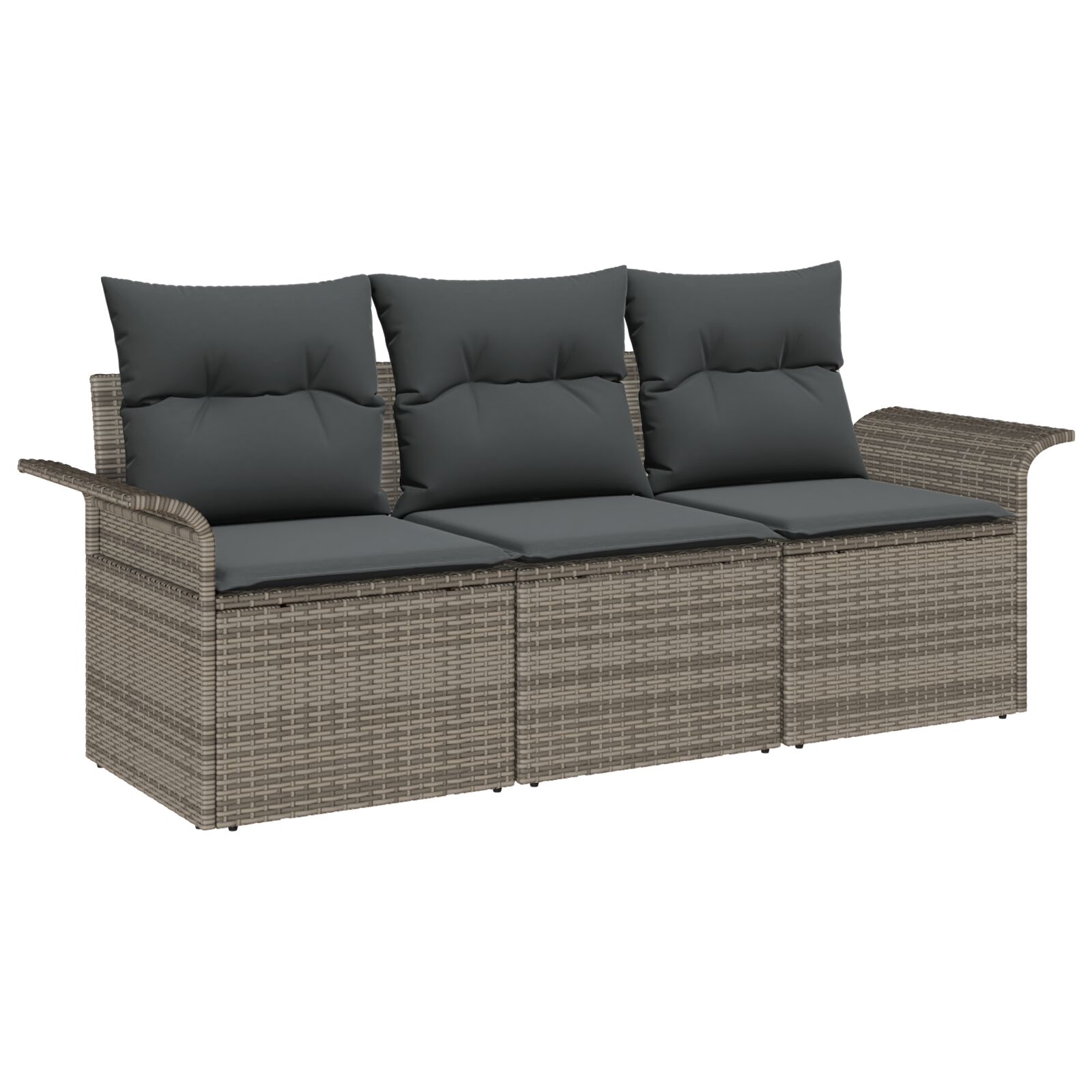 3-teilige Garten Sofa Set mit Kissen Grau Poly Rattan, 2-Sitzer Garten Sofa mit Stauraum & Kissen Grau Poly Rattan 3-teilige Garten Sofa Set mit Kissen Grau Poly Rattan, 2-Sitzer Garten Sofa mit Stauraum & Kissen Grau Poly Rattan