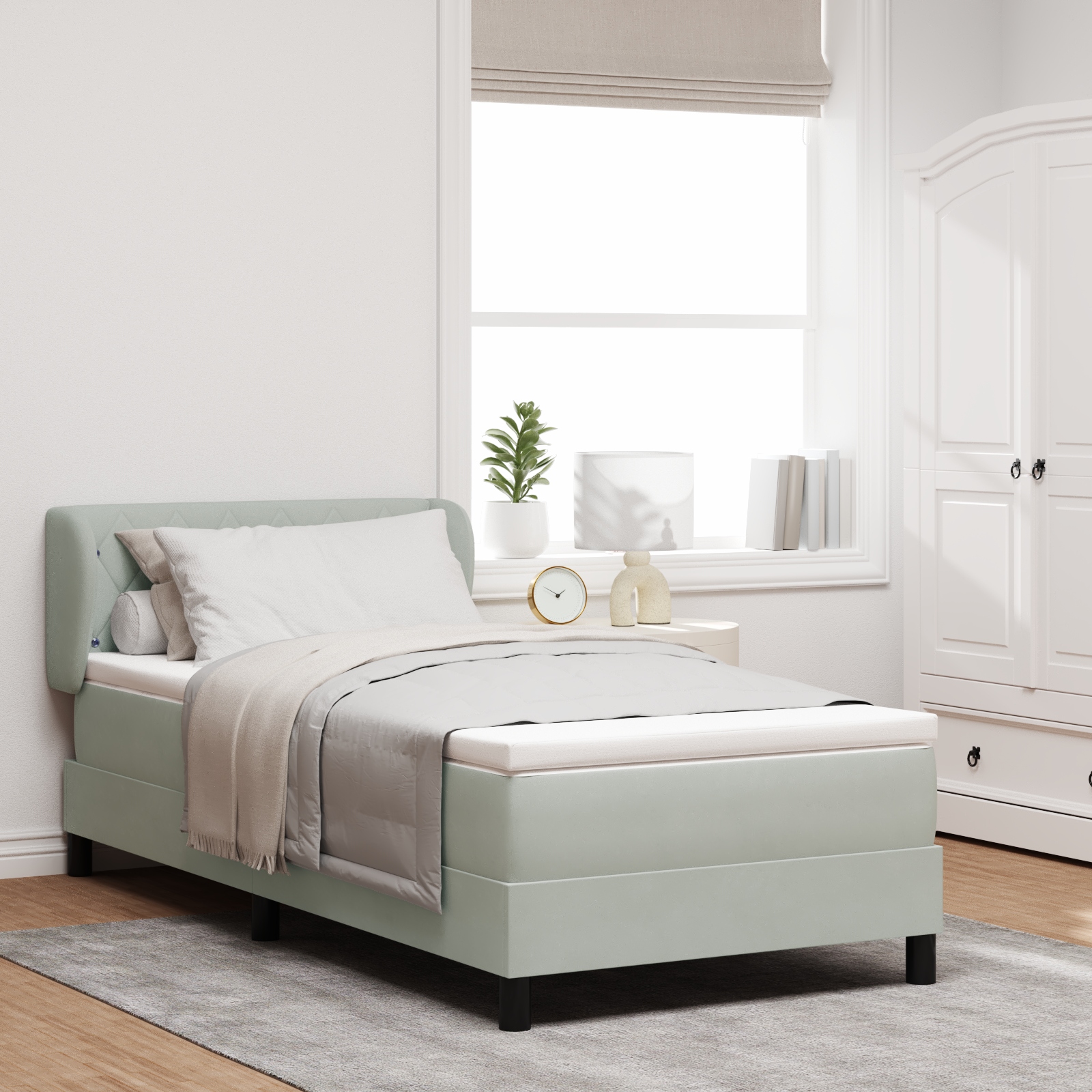 Boxspringbett mit Matratze Hellgrau 90x200 cm Samt