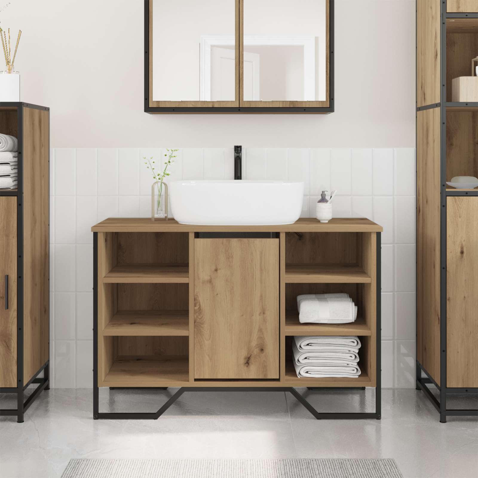Waschbecken Schrank Artisan Eiche 91x35x60 cm Holzwerkstoff