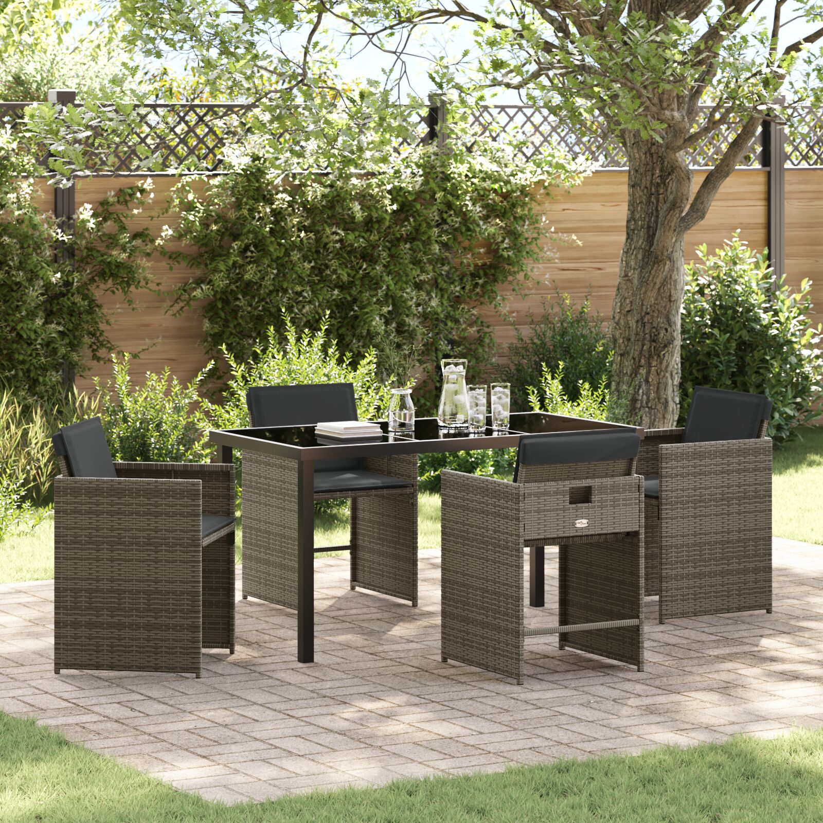 5-teiliges Garten-Essset mit Kissen Grau Poly-Rattan 5-teiliges Garten-Essset mit Kissen Grau Poly-Rattan