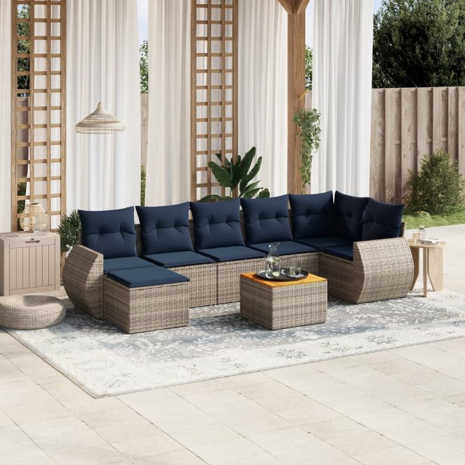 8-teiliges Gartensofa-Set mit Kissen, grau, Polyrattan 8-teiliges Gartensofa-Set mit Kissen, grau, Polyrattan