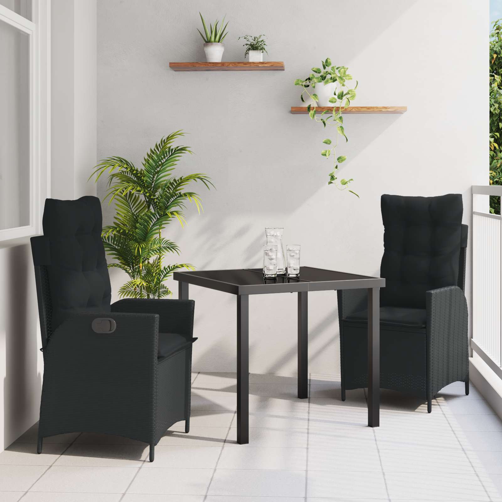 3-teiliges Garten-Dining-Set mit Kissen Schwarz Poly Rattan 3-teiliges Garten-Dining-Set mit Kissen Schwarz Poly Rattan
