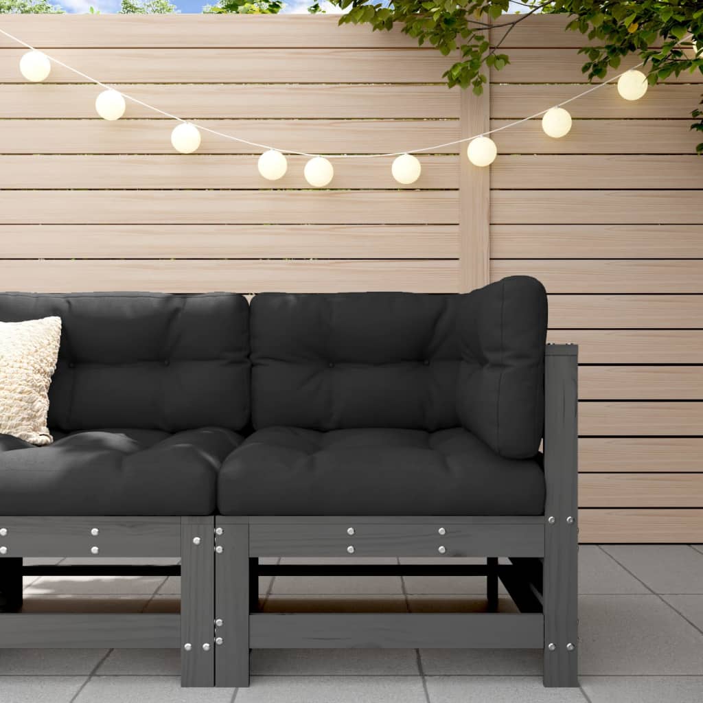 Ecksofa mit Kissen Grau Massivholz Kiefer Ecksofa mit Kissen Grau Massivholz Kiefer
