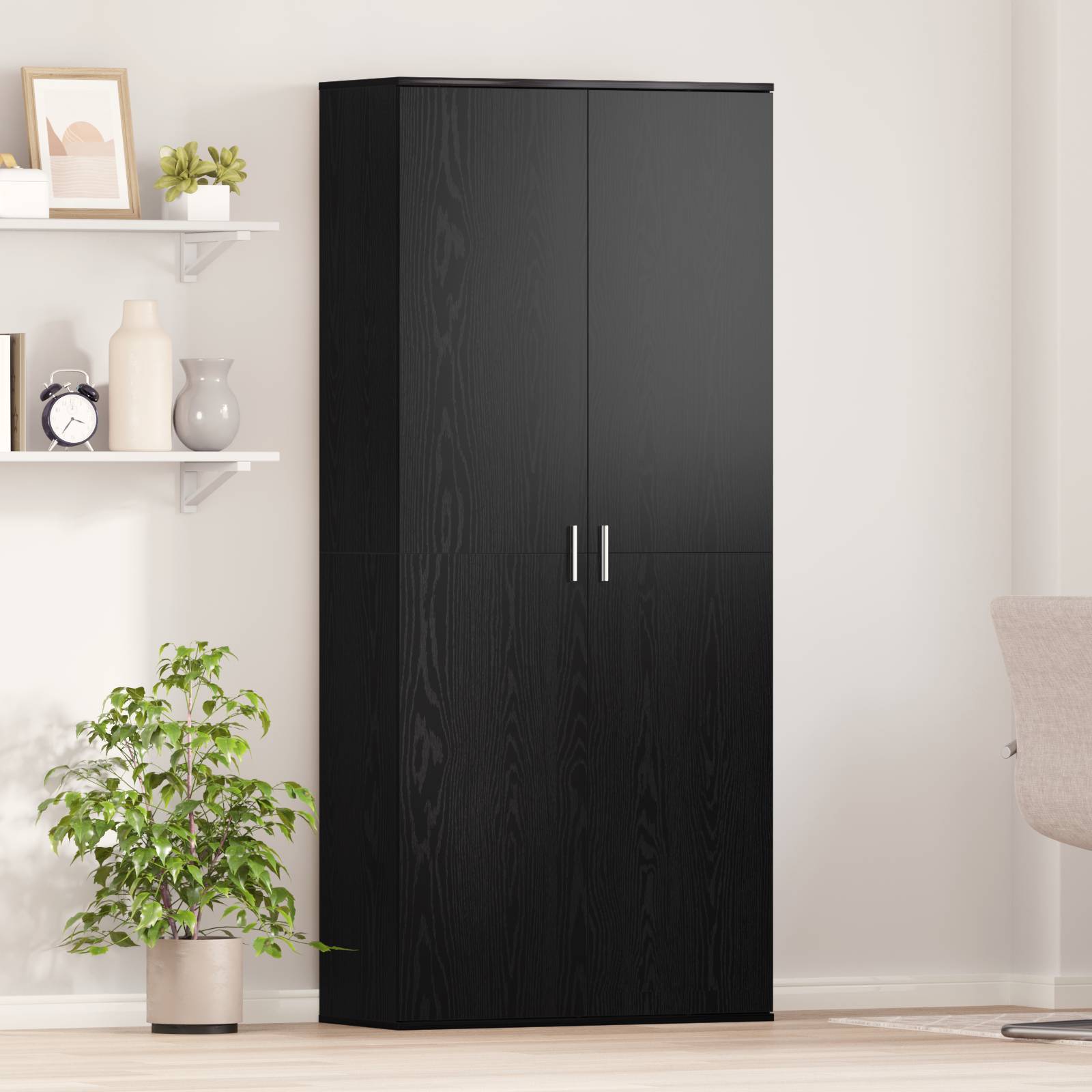 Highboard Schwarz Eiche 80x35x180 cm Holzwerkstoff