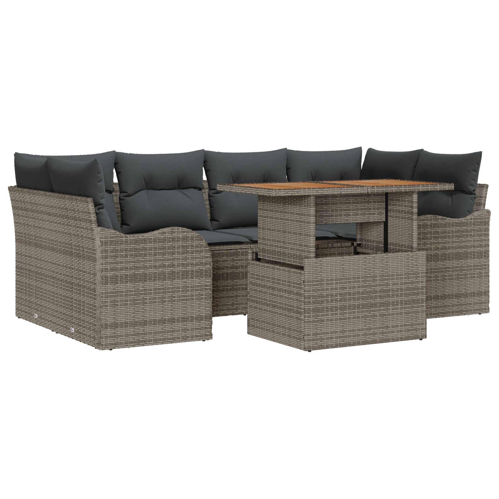 7-teiliges Garten Sofa Set mit Kissen Grau Poly Rattan Akazie, 2-Sitzer Garten Sofa mit Kissen Grau Poly Rattan 7-teiliges Garten Sofa Set mit Kissen Grau Poly Rattan Akazie, 2-Sitzer Garten Sofa mit Kissen Grau Poly Rattan