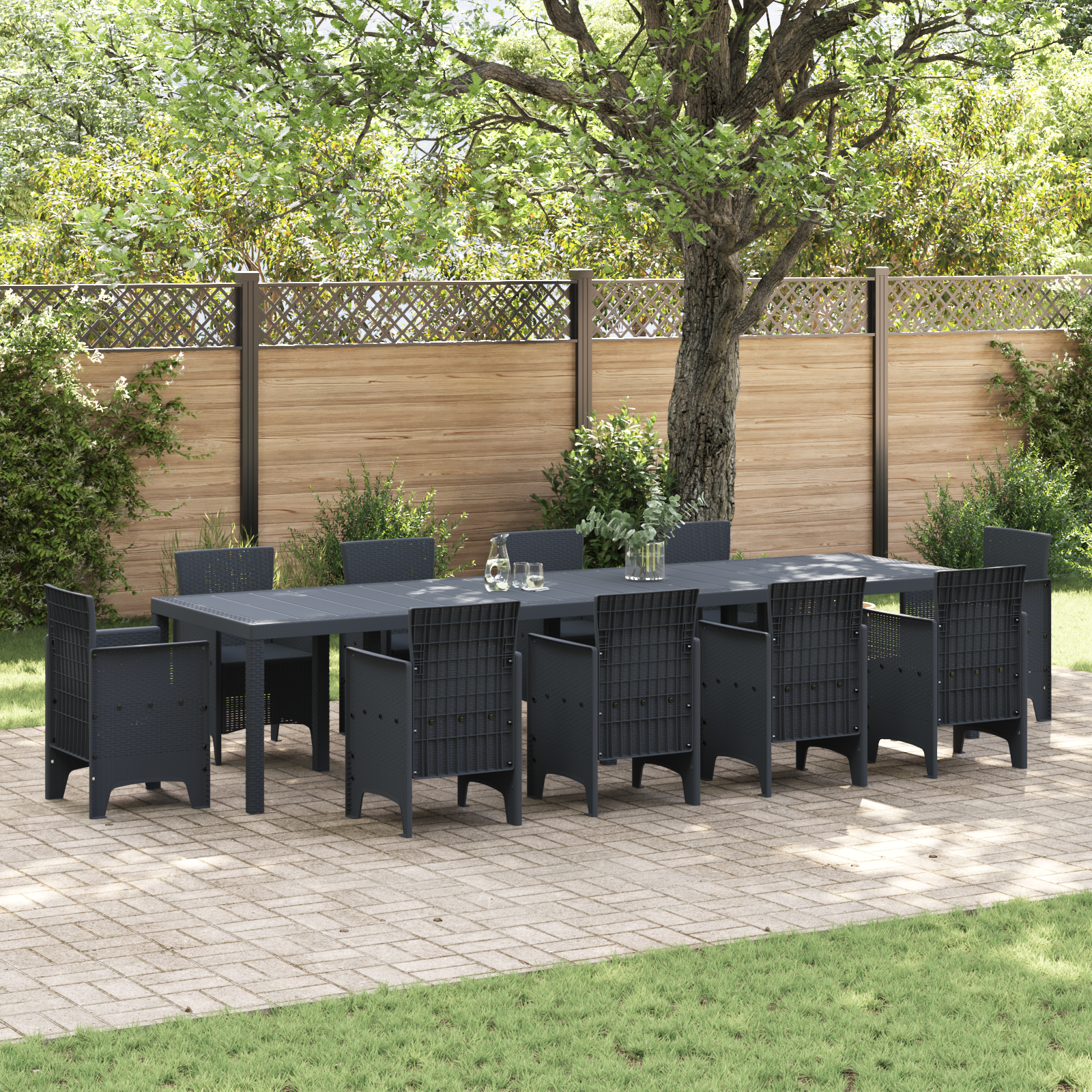 Gartentisch Anthrazit 350x100x73 cm Poly Rattan