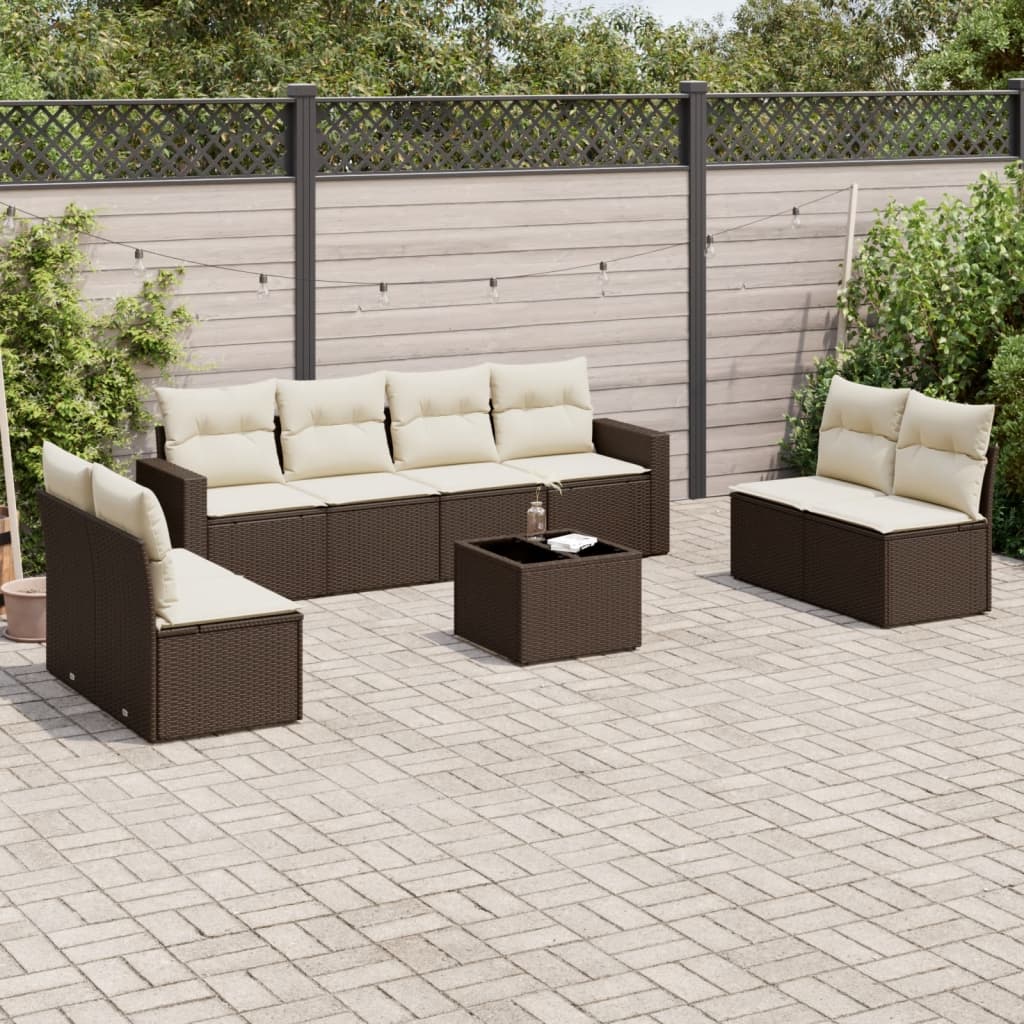 9-tlg. Garten-Sofagarnitur mit Kissen Braun Poly Rattan 9-tlg. Garten-Sofagarnitur mit Kissen Braun Poly Rattan