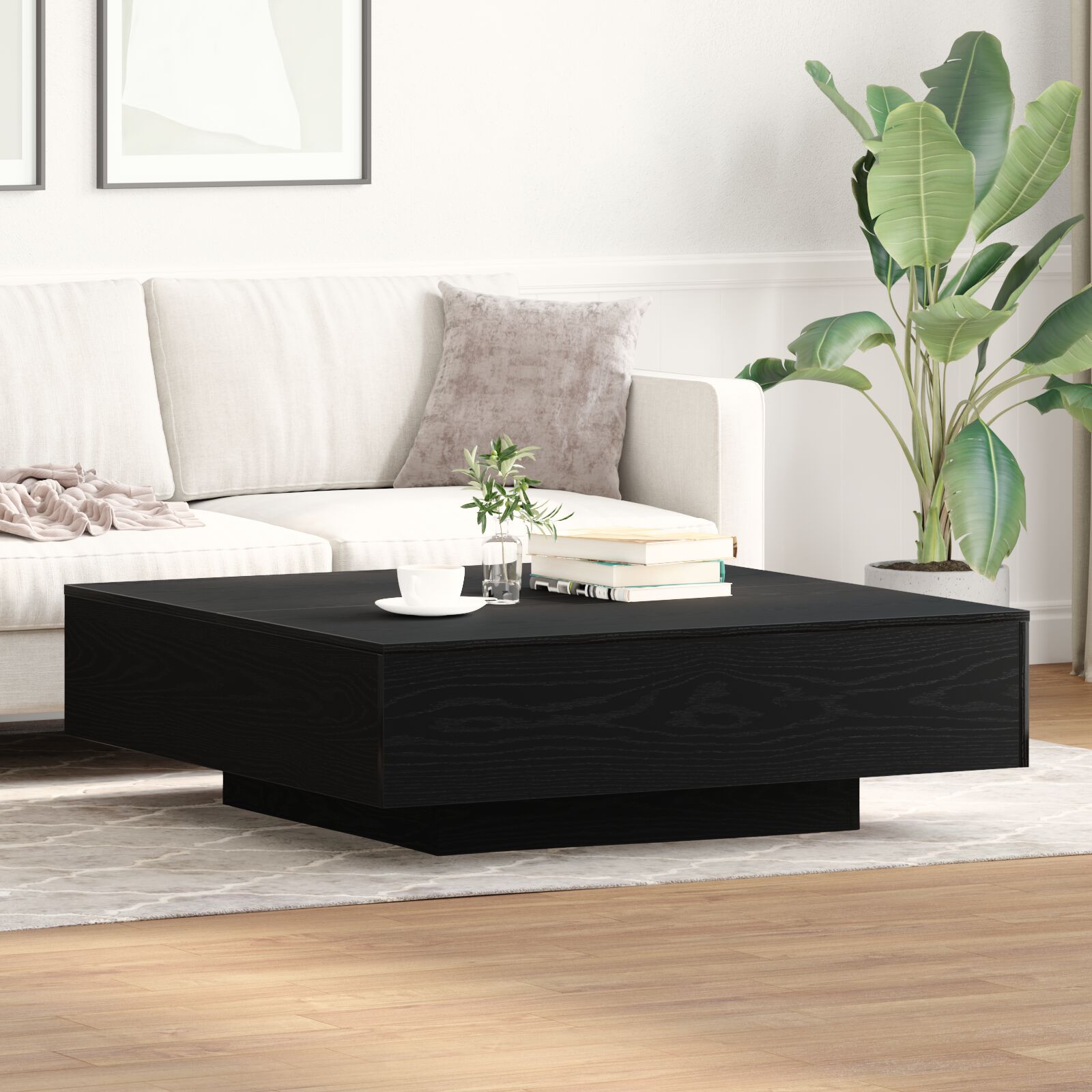 vidaXL Couchtisch aus schwarzem Eichenholz 100x100x31 cm, Ingenieurholz