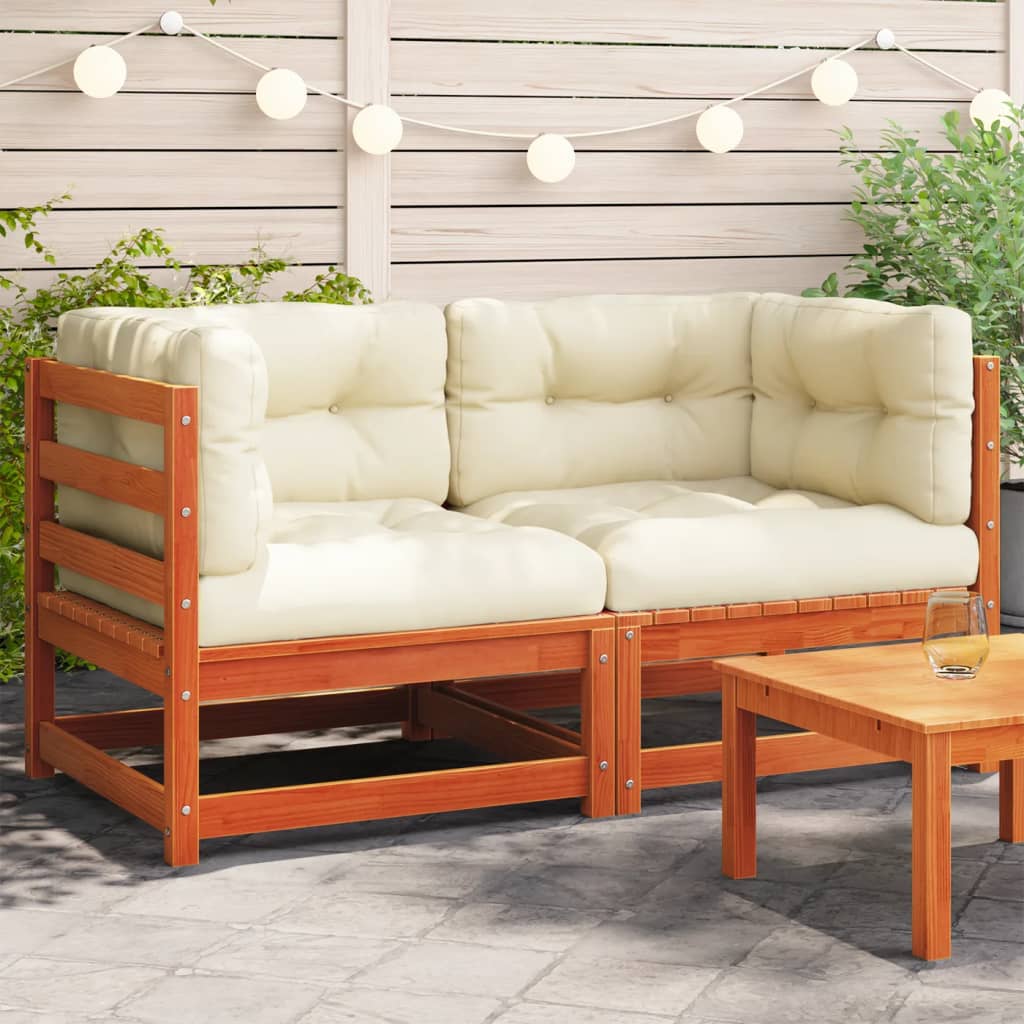 Garten-Ecksofas mit Kissen 2 Stk. Wachsbraun Massivholz Kiefer Garten-Ecksofas mit Kissen 2 Stk. Wachsbraun Massivholz Kiefer