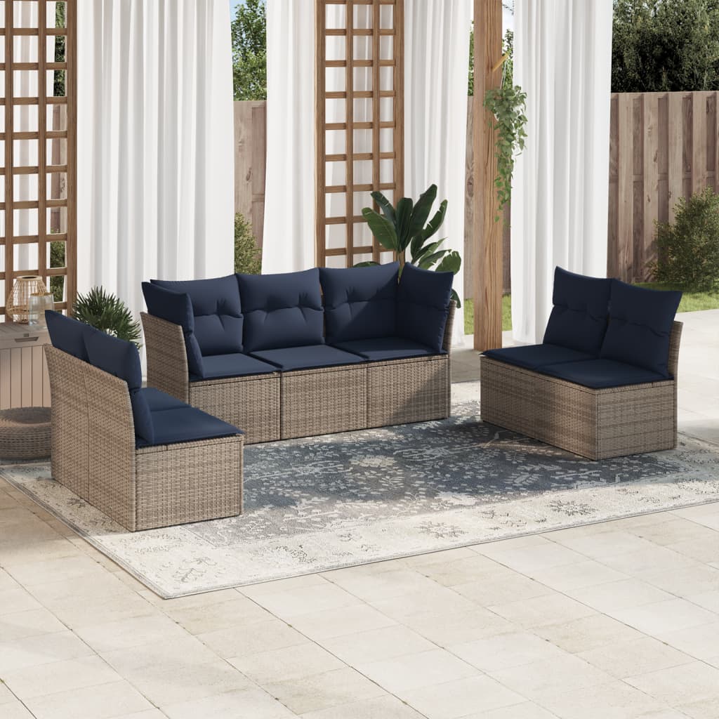 7-tlg. Garten-Sofagarnitur mit Kissen Grau Poly Rattan 7-tlg. Garten-Sofagarnitur mit Kissen Grau Poly Rattan