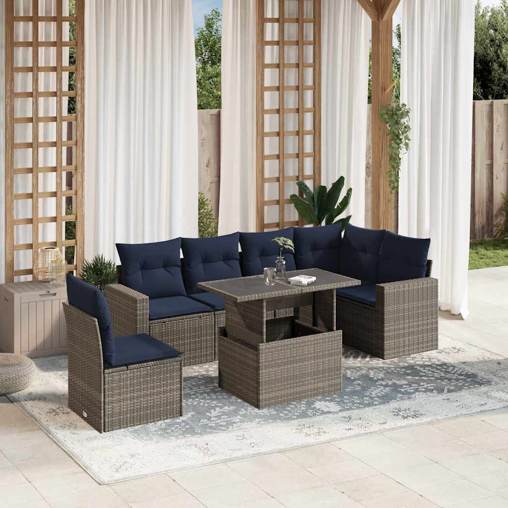 7-teiliges Gartensofa-Set mit Kissen, grau, Polyrattan 7-teiliges Gartensofa-Set mit Kissen, grau, Polyrattan