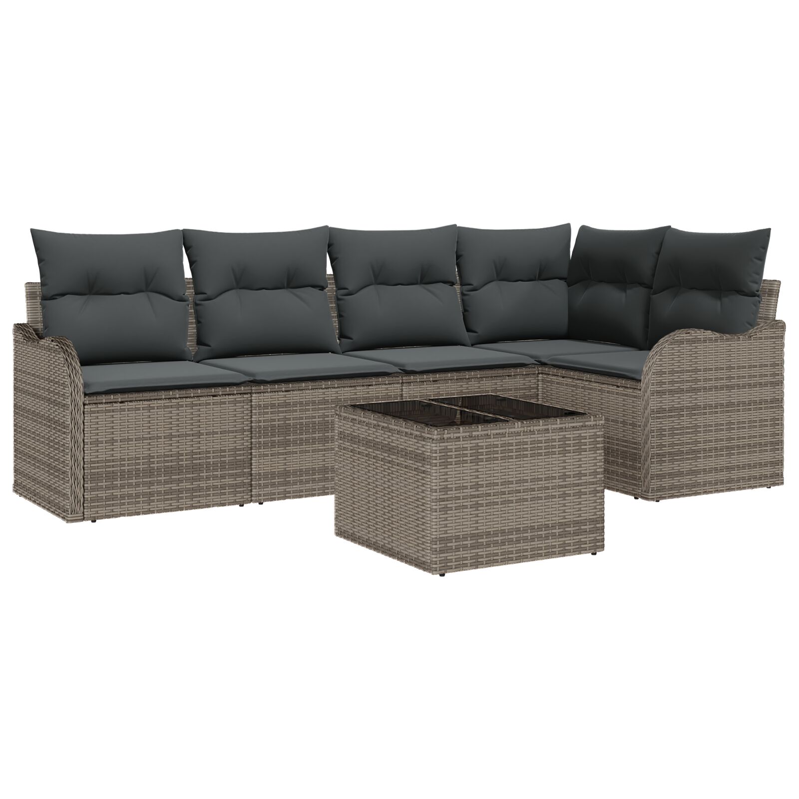 5-teiliges Garten Sofaset mit Kissen schwarzes Poly Rattan, 2-Sitzer Garten Sofa mit Kissen graues Poly Rattan
