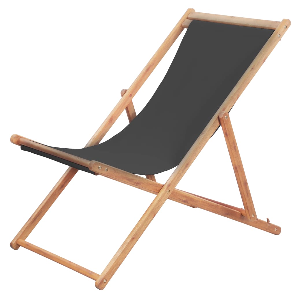Strandstuhl Klappbar Stoff und Massivholz Grau Strandstuhl Klappbar Stoff und Massivholz Grau