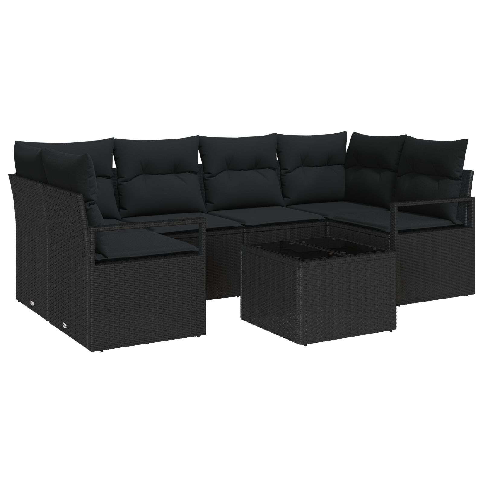 7-teiliges Garten-Sofa-Set mit Kissen Schwarz Poly-Rattan, 2-Sitzer Garten-Sofa mit Kissen Schwarz Poly-Rattan 7-teiliges Garten-Sofa-Set mit Kissen Schwarz Poly-Rattan, 2-Sitzer Garten-Sofa mit Kissen Schwarz Poly-Rattan